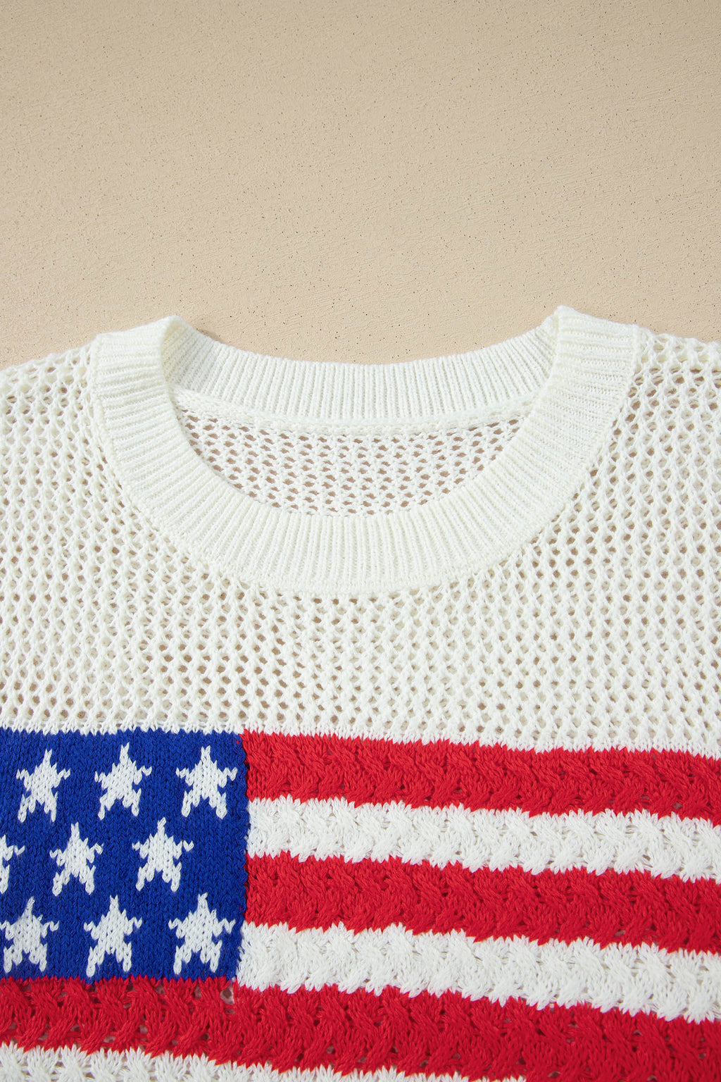 USA Flag Crochet Short Sleeve Sweater Top