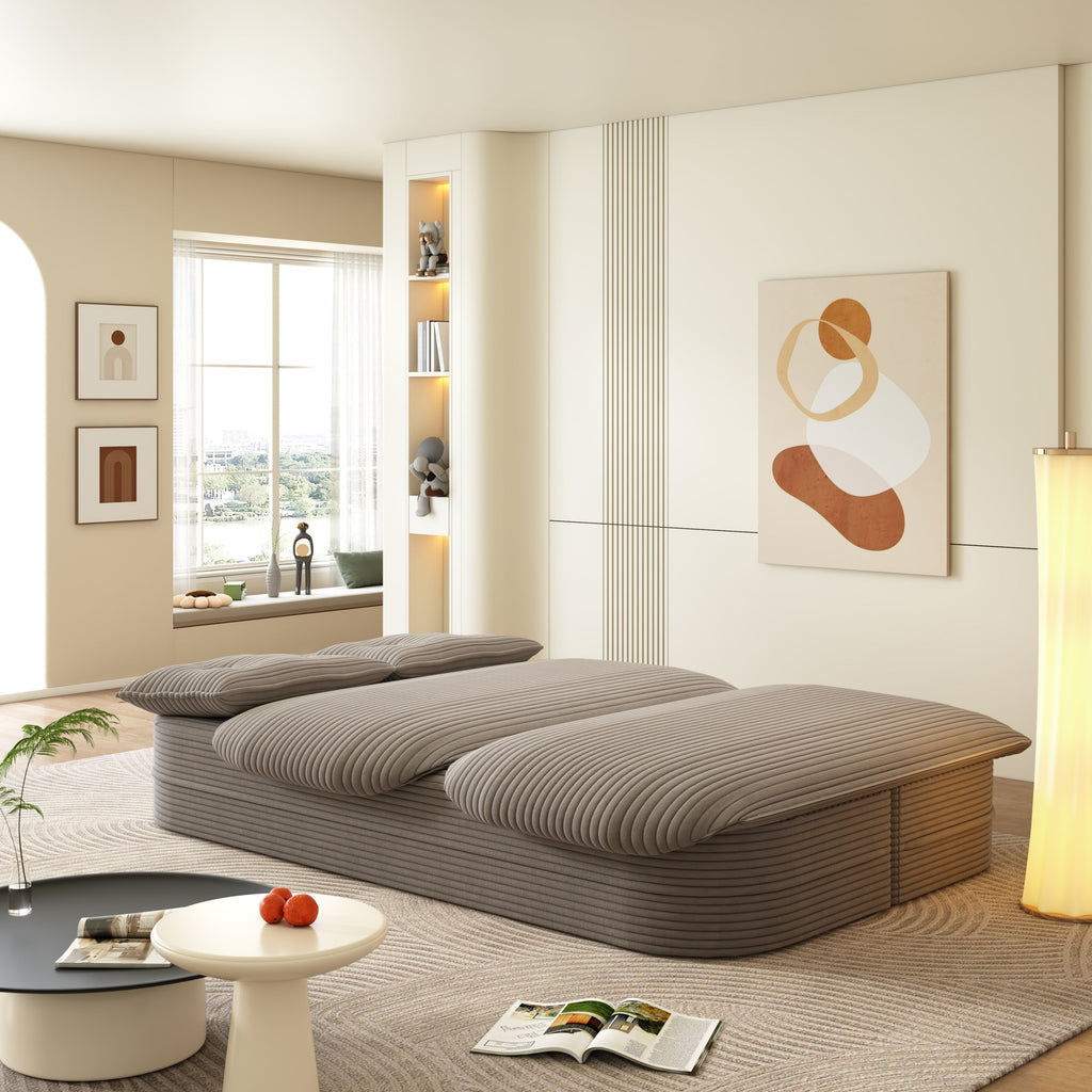 78.7' Modern 2-in-1 Foldable Sofa with Functional Blanket and 2 Soft Pillows,Comfortable Plush Corduroy Fabric Sofa, Convertible Sleeper Sofa Bed, Deep Seat Sofa Couch for Living Room, Bedroom