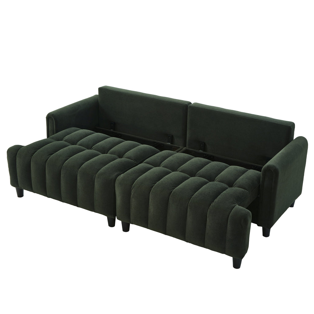 83'' Futon Sofa Bed, Polyester Fabric Comfy Futon Couch Bed with 2 Square Pillows, Convertible Sleeper Sofa with Adjustable Backrest,  Modern Loveseat Sleeper for Living Room, Dark Green