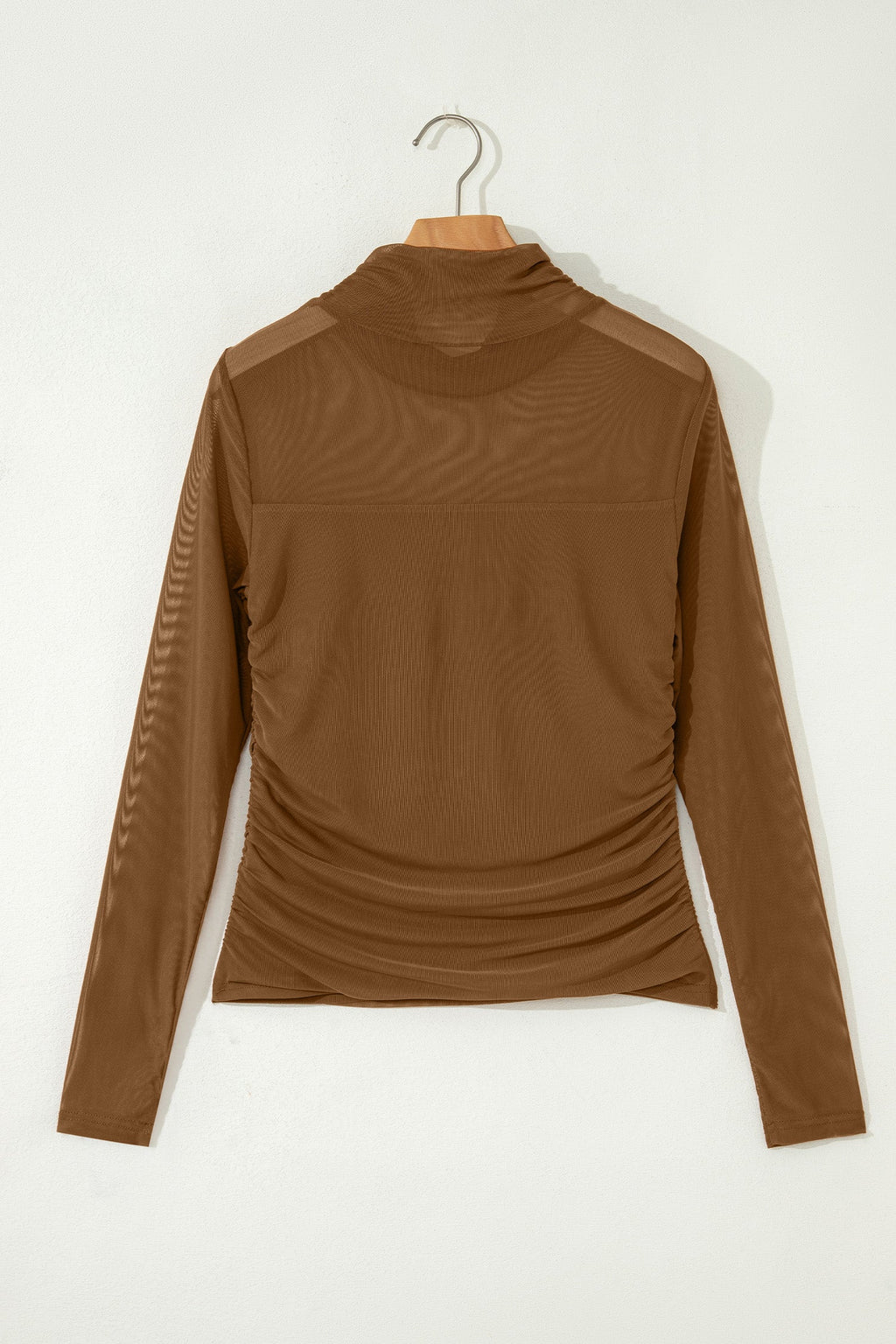 Sheer Mesh Patchwork High Neck Long Sleeve Top