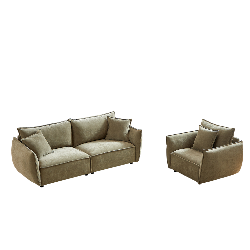 3-Seater + 1-Seater Combo Sofa Modern Living Room Sofa, Linen Fabric Sofa, Wooden Frame with 3 Pillows, Apartment Sofa Furniture