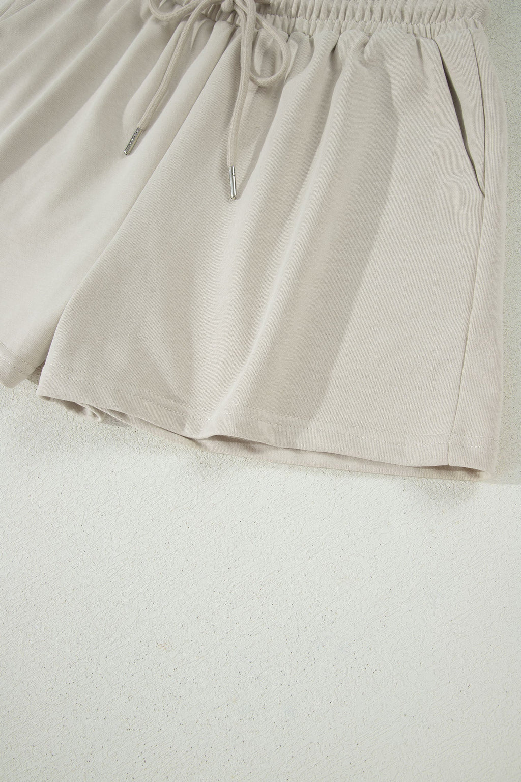 Solid Puff Sleeve Top & Drawstring Shorts Set