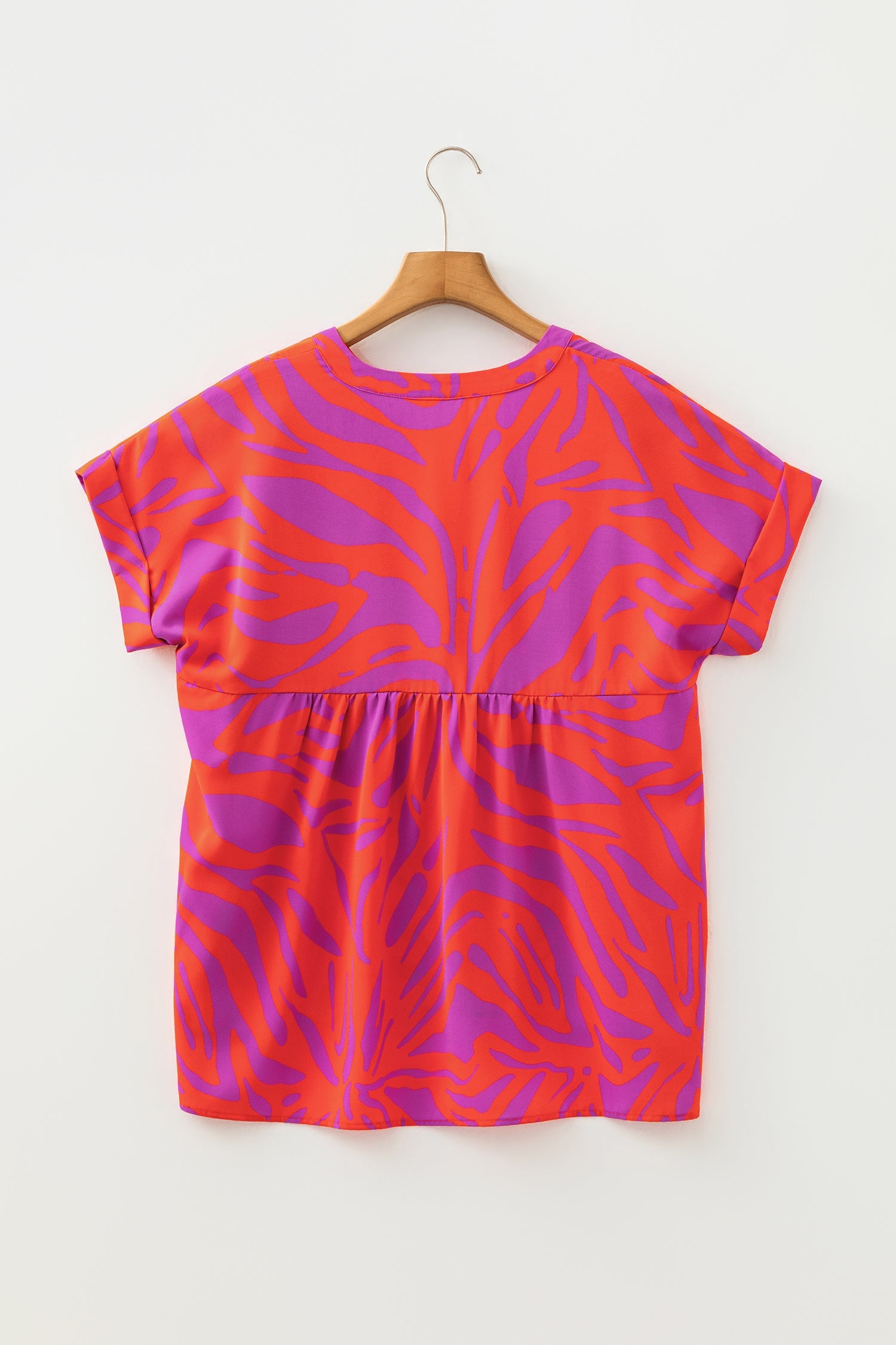 V-Neck Abstract Short Sleeve Cuff Blouse