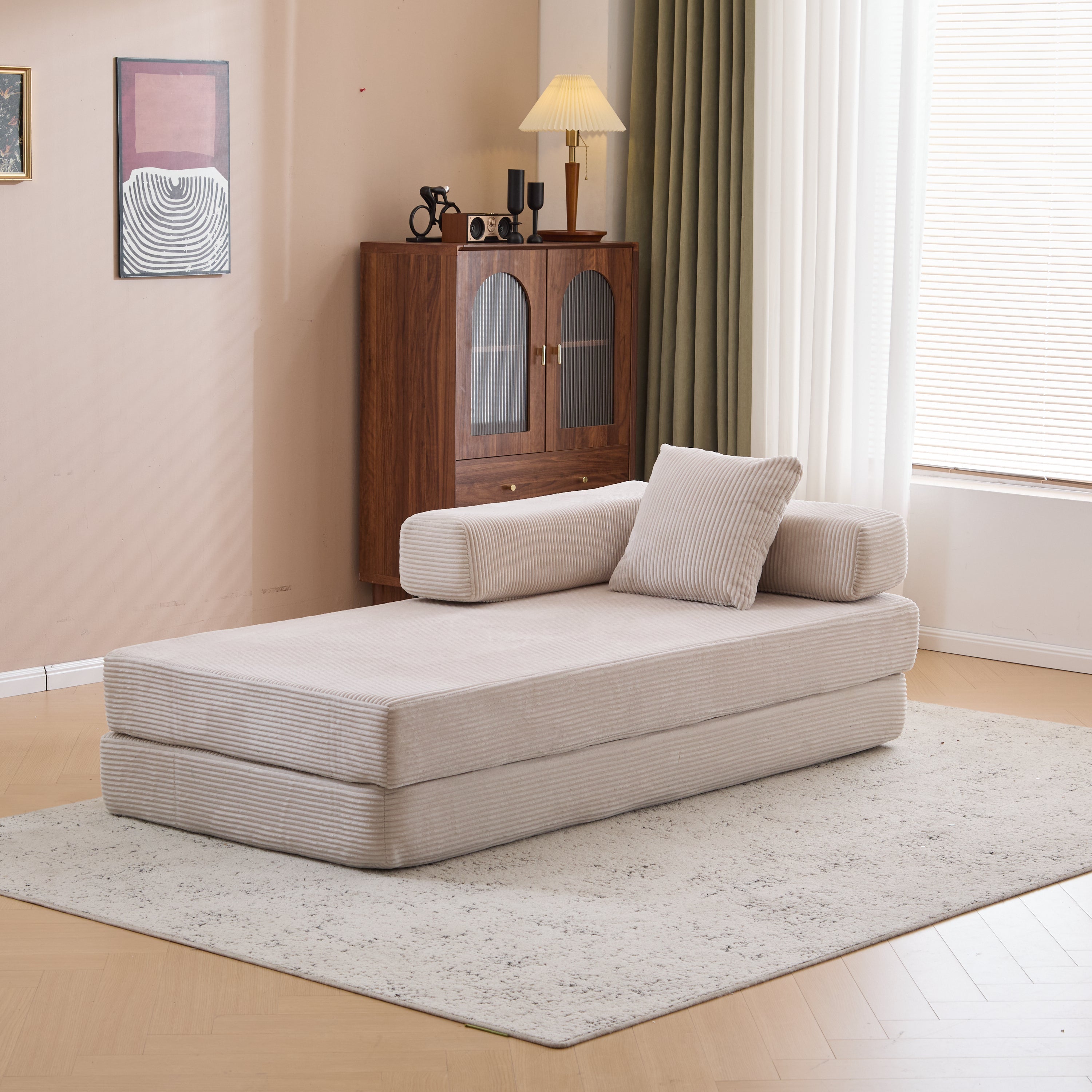 Floor Couch,Compression Sofa,Convertible Floor Sofa Bed-with Pillow Back Support Armrest,Comfy Futon Couch Lounge Sleeper Bed,Corduroy Fabric,for Living Room Bedroom (light grey)