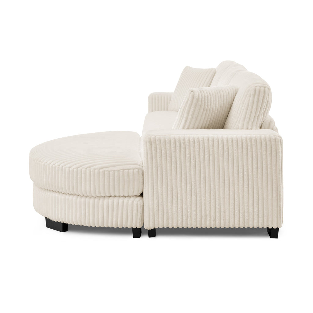 Corduroy Tufted Upholstered Sleeper Sectional Sofa, L-Shaped Modular Convertible Sofa ,The arc-shaped footstool can be placed freely on the left and right-Beige