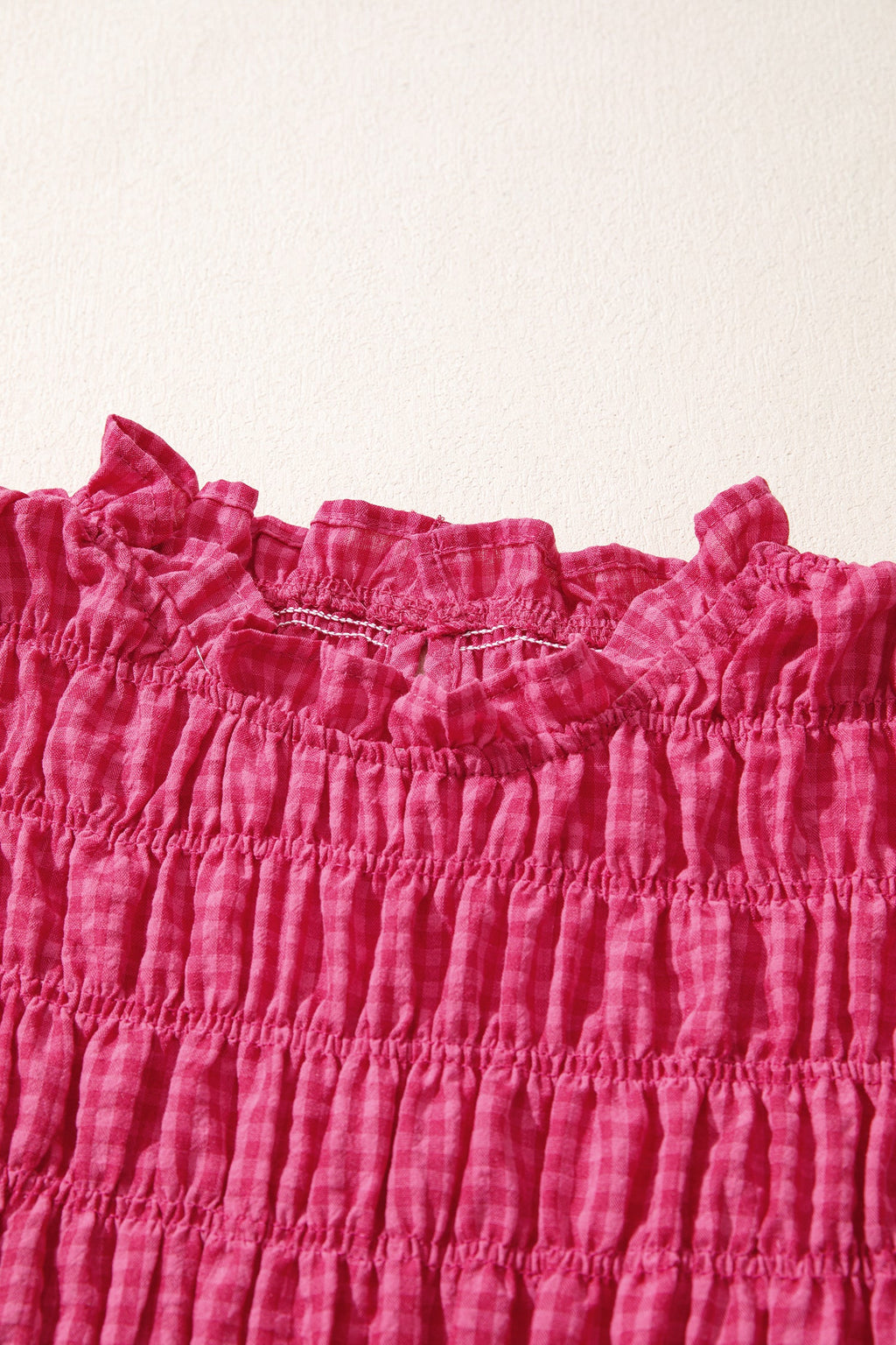 Gingham Plaid Shirred Ruffle Trim Tank Top