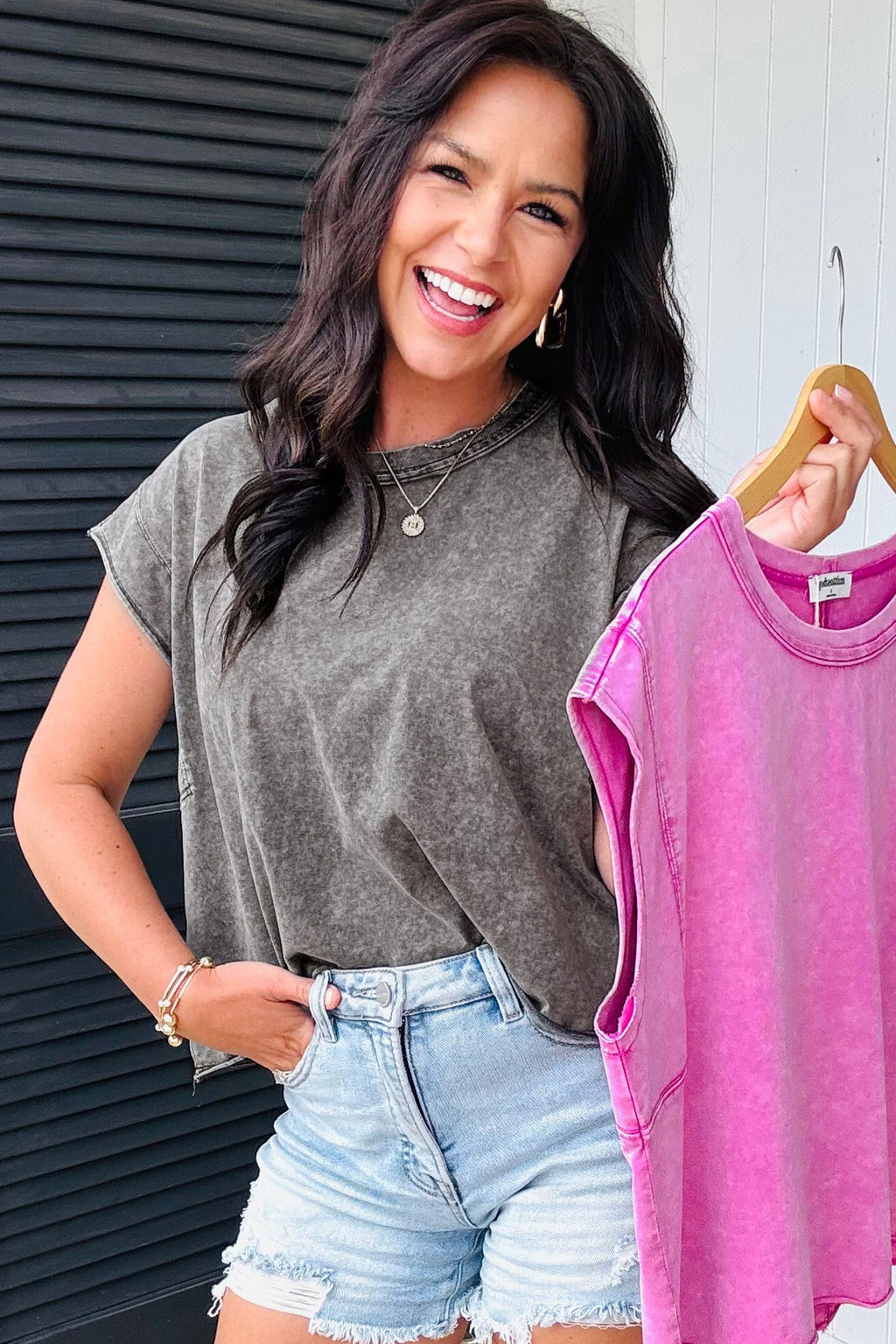Solid Mineral Wash Boxy Tank Top