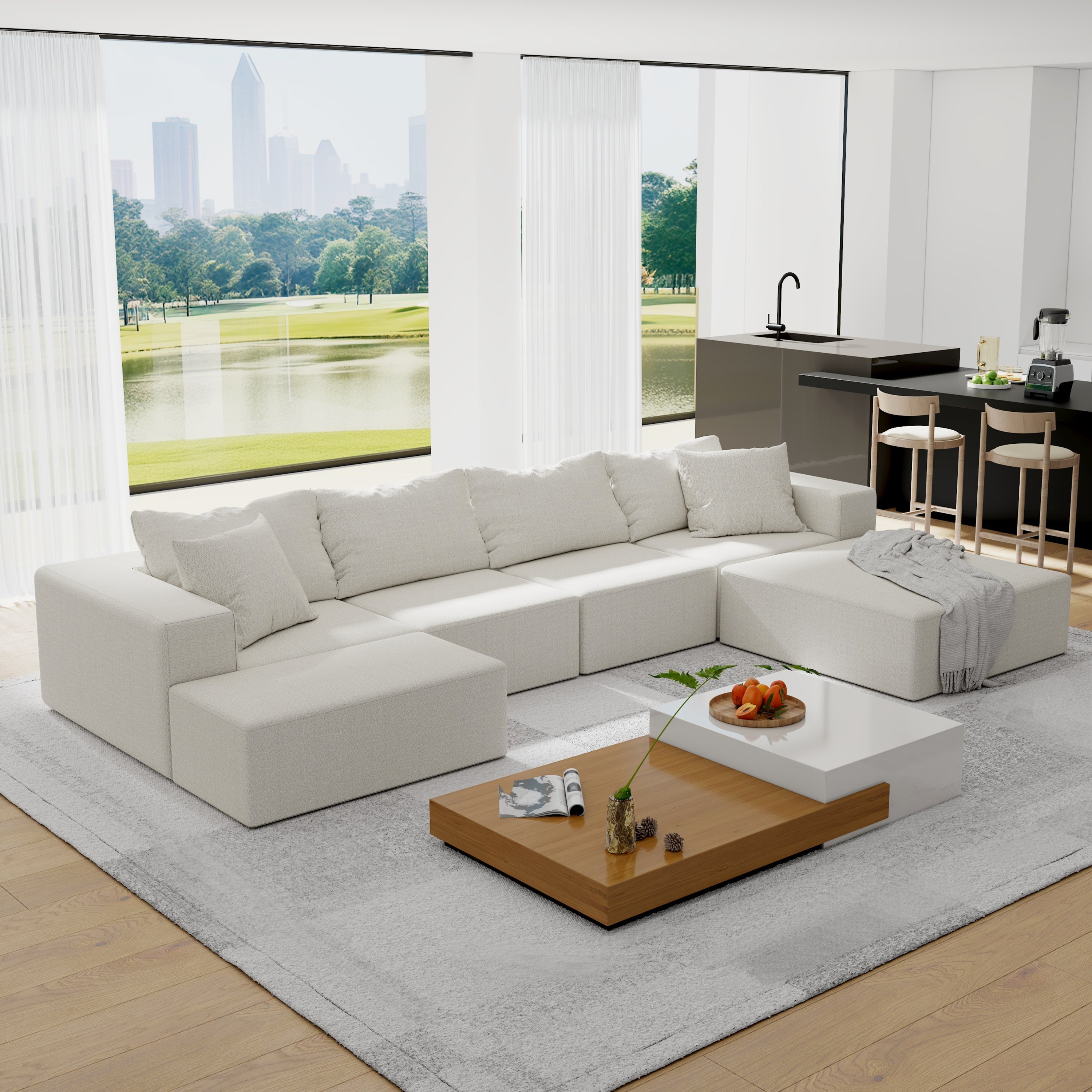 Modern Upholstered Sectional Sofa Couch Set,Modular 132' L Shaped Sectional Living Room Sofa Set With 6 Pillows,Free Combination Sofa Couch for Living Room,Bedroom