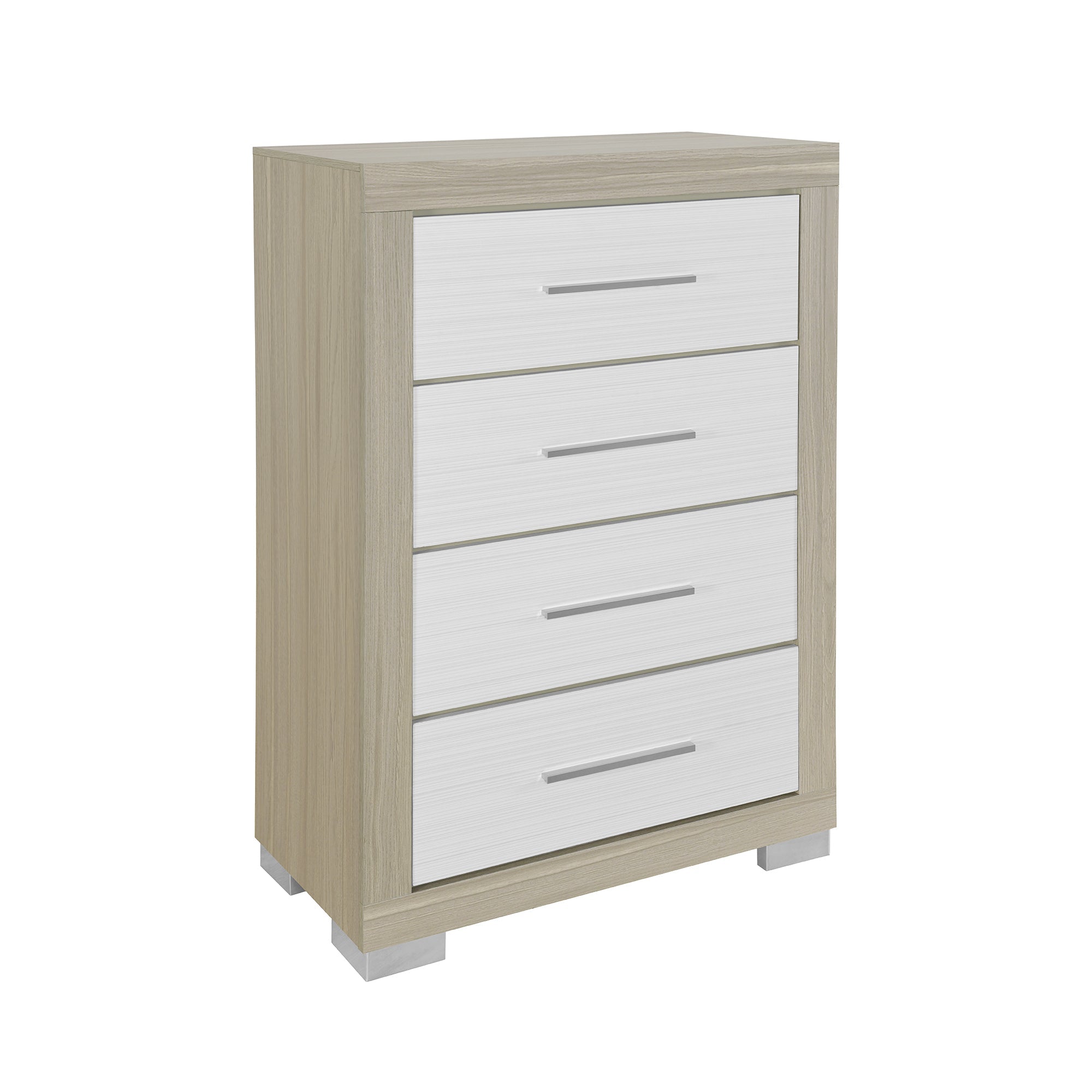 MESSA 5PC Natural-White King Bedroom Set with Bookcase Headboard and Storage in Rubber Wood