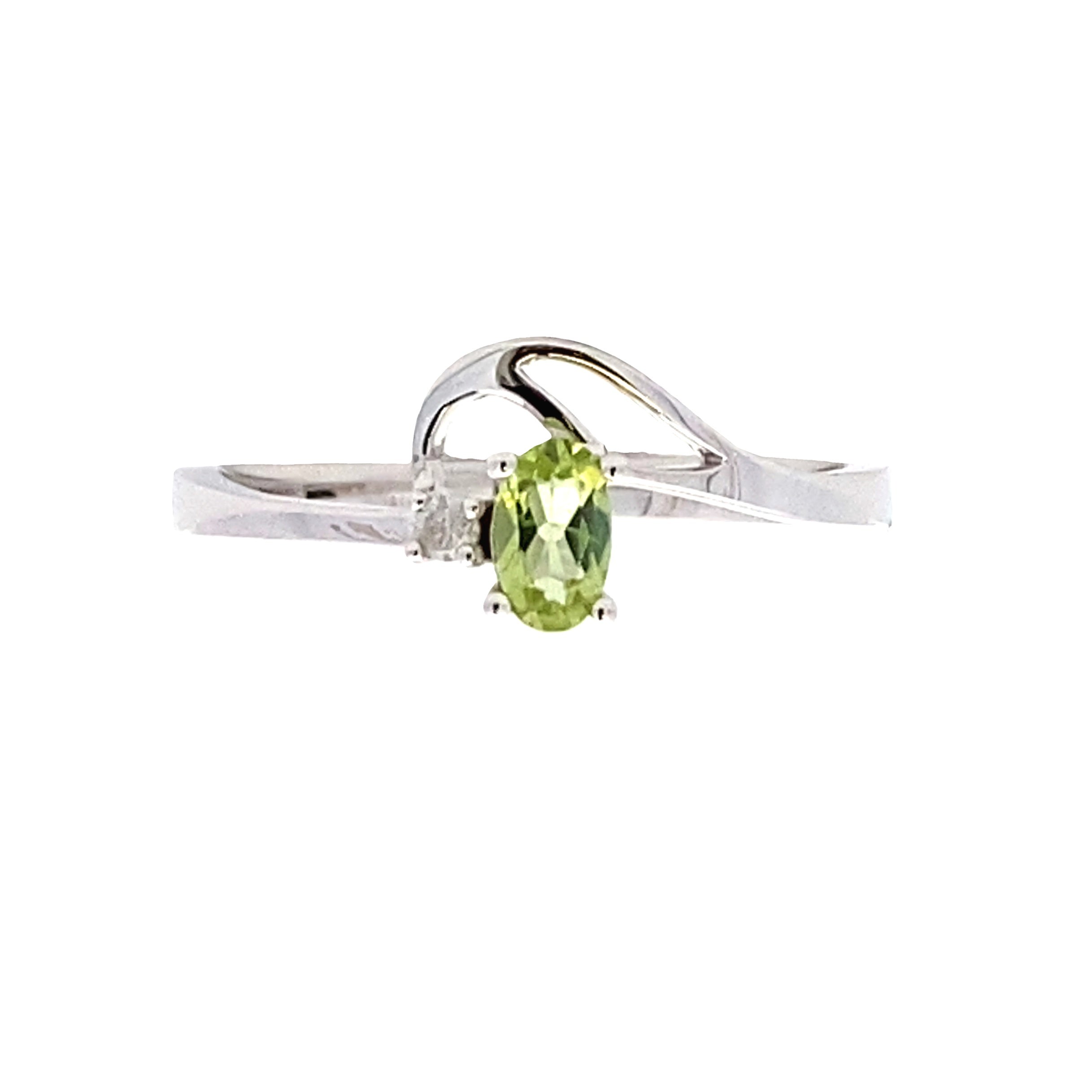 Natural .02ct Peridot Diamond Ring 10KT White Gold