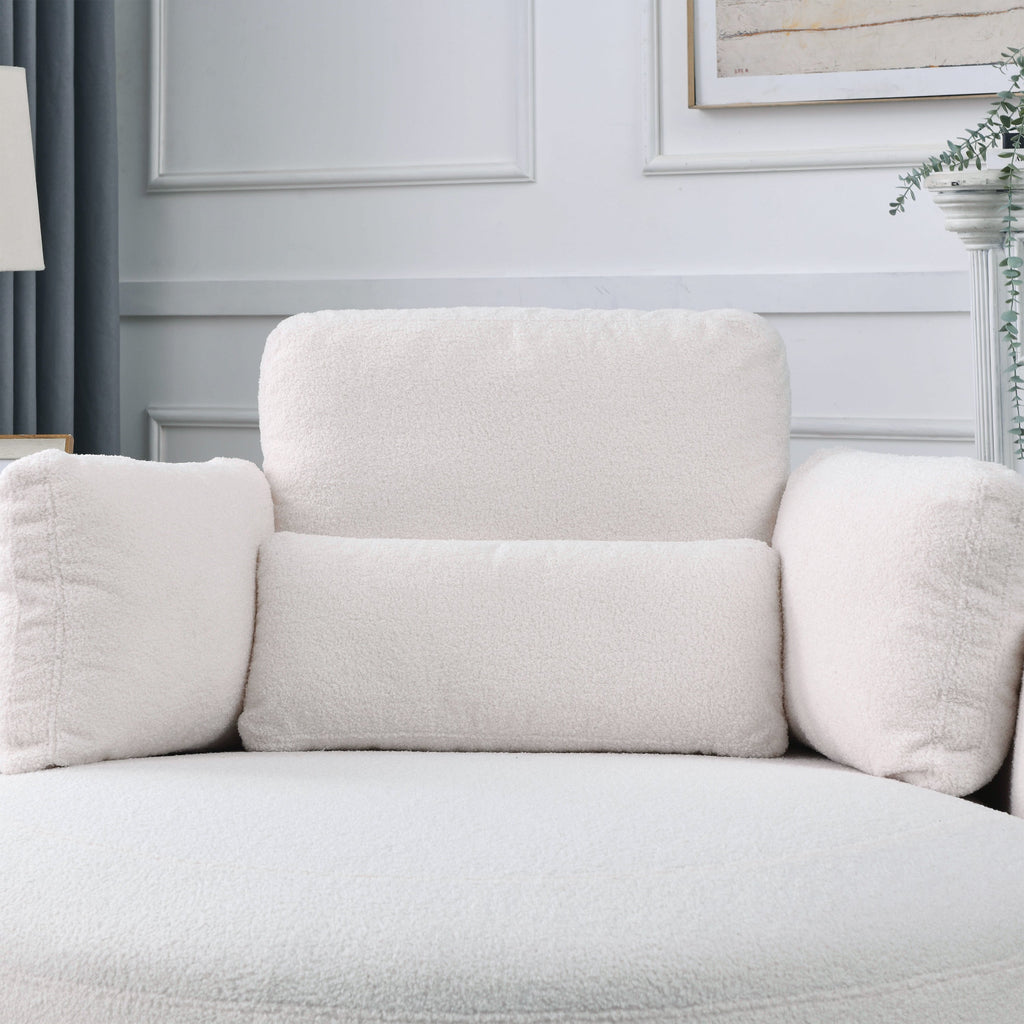[Video] Welike Swivel Accent Barrel Modern Sofa Lounge Club Big Round Chair with Storage Ottoman TEDDY Fabric for Living Room Hotel with Pillows. *2PCS,Teddy White (Ivory)
