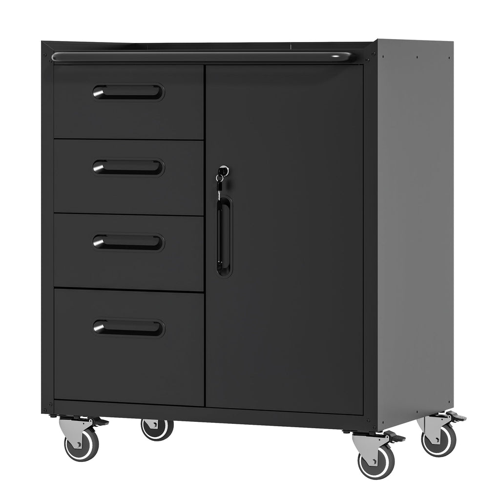 Sturdy Metal Tool Storage Cabinet with Wheels - Heavy-Duty Garage and Office Organizer, Black/Gray, Steel