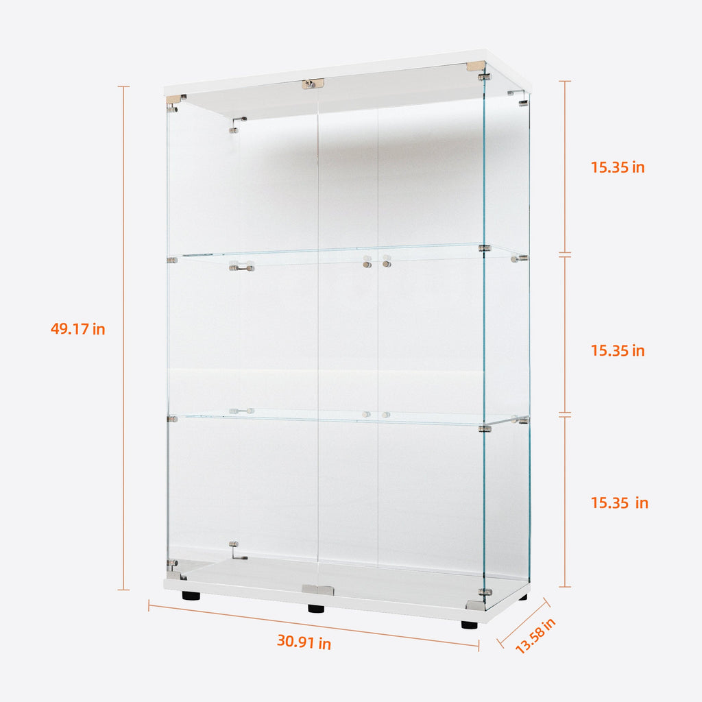 Tempered Glass Display Cabinet,Wine Cabinet,storage Cabinet,File Cabinet,with Battery-powered paipai light,Adjustable Floor Feet,Suitable for uneven ground,Can be placed anywhere,color:white