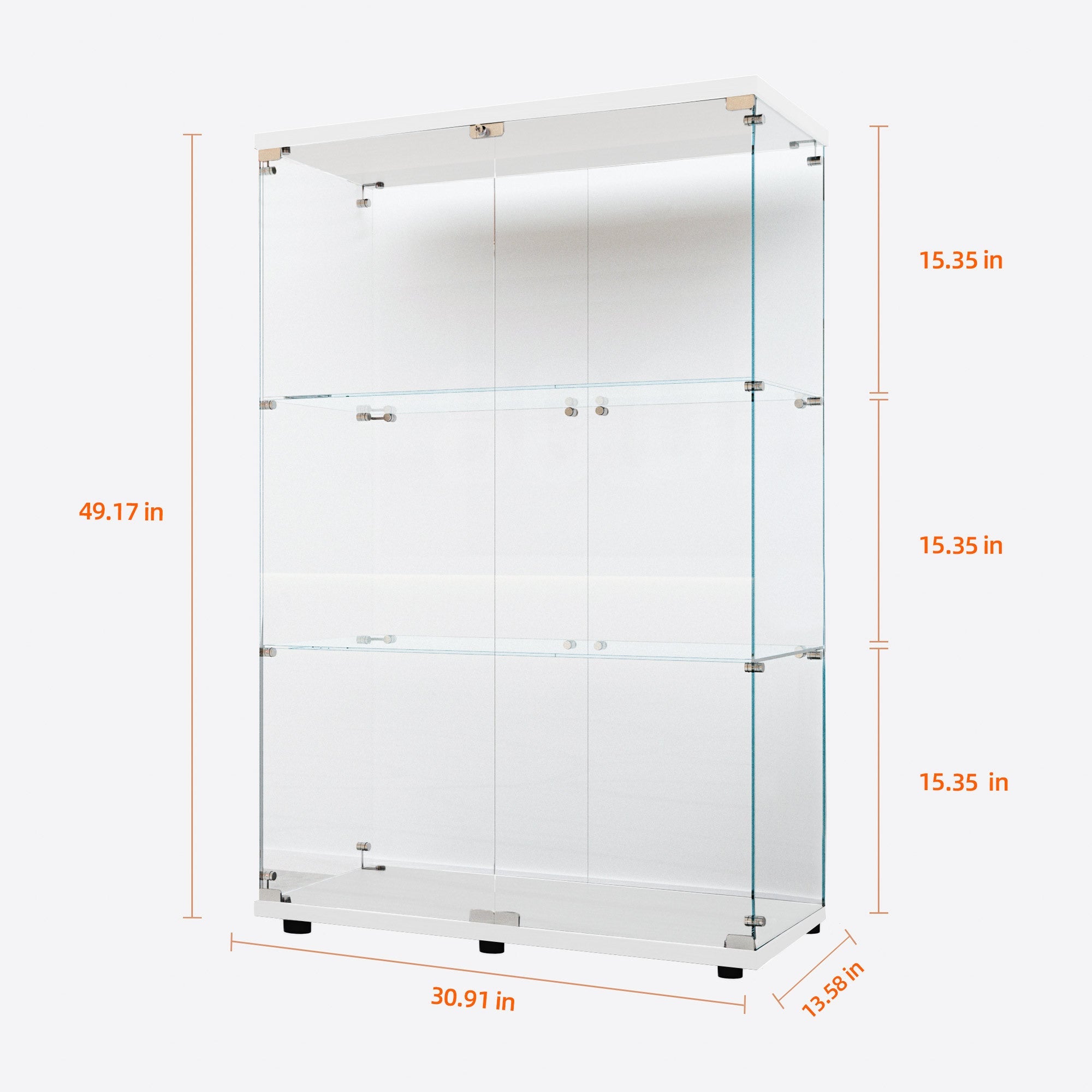 Tempered Glass Display Cabinet,Wine Cabinet,storage Cabinet,File Cabinet,with Battery-powered paipai light,Adjustable Floor Feet,Suitable for uneven ground,Can be placed anywhere,color:white