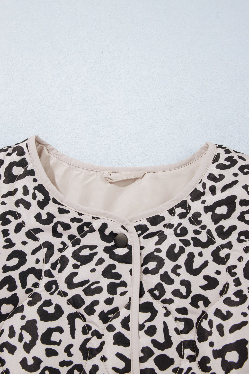Leopard Patch Pocket Quilted Button Up Jacket