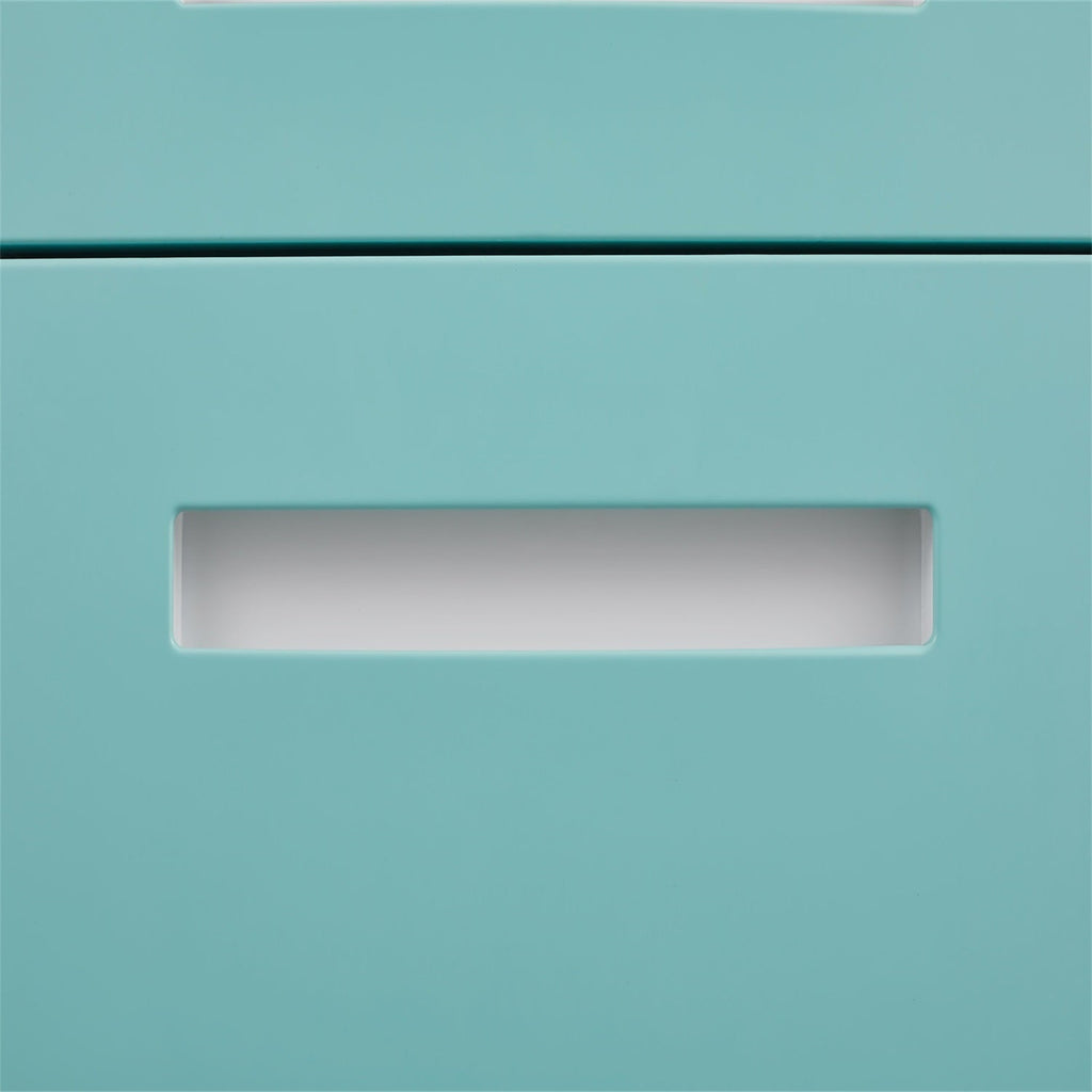Simple Style 3 Drawer Mobile File Cabinet Under Desk Office Storage in White+Green, Metal, 18x15.75x22.83 inches