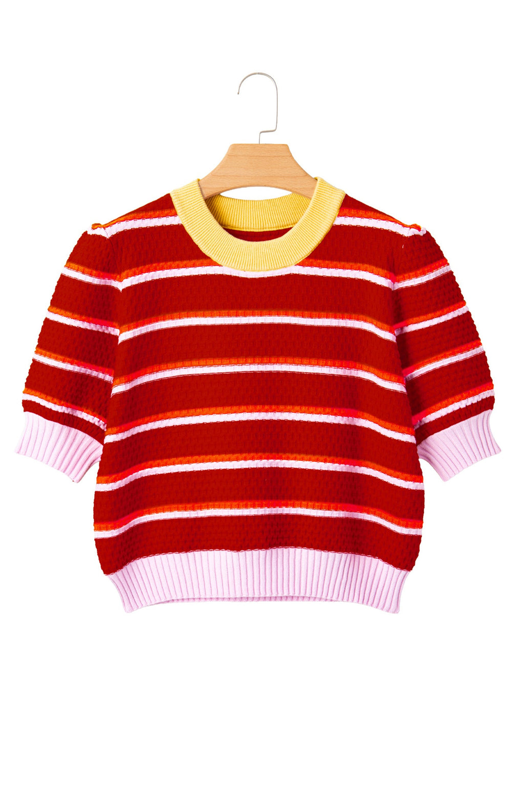 Stripe Colorblock Trim 3/4 Sleeve Sweater Top