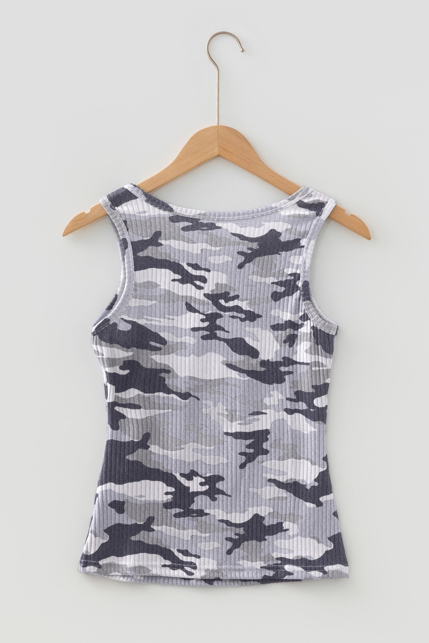 Camo Ribbed Knit Scoop Neck Tank Top
