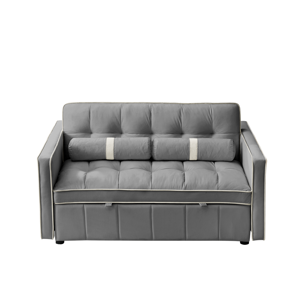 Modern 55.5' Pull Out Sleep Sofa Bed 2 Seater Loveseats Sofa Couch with side pockets, Adjsutable Backrest and Lumbar Pillows for Apartment Office Living Room