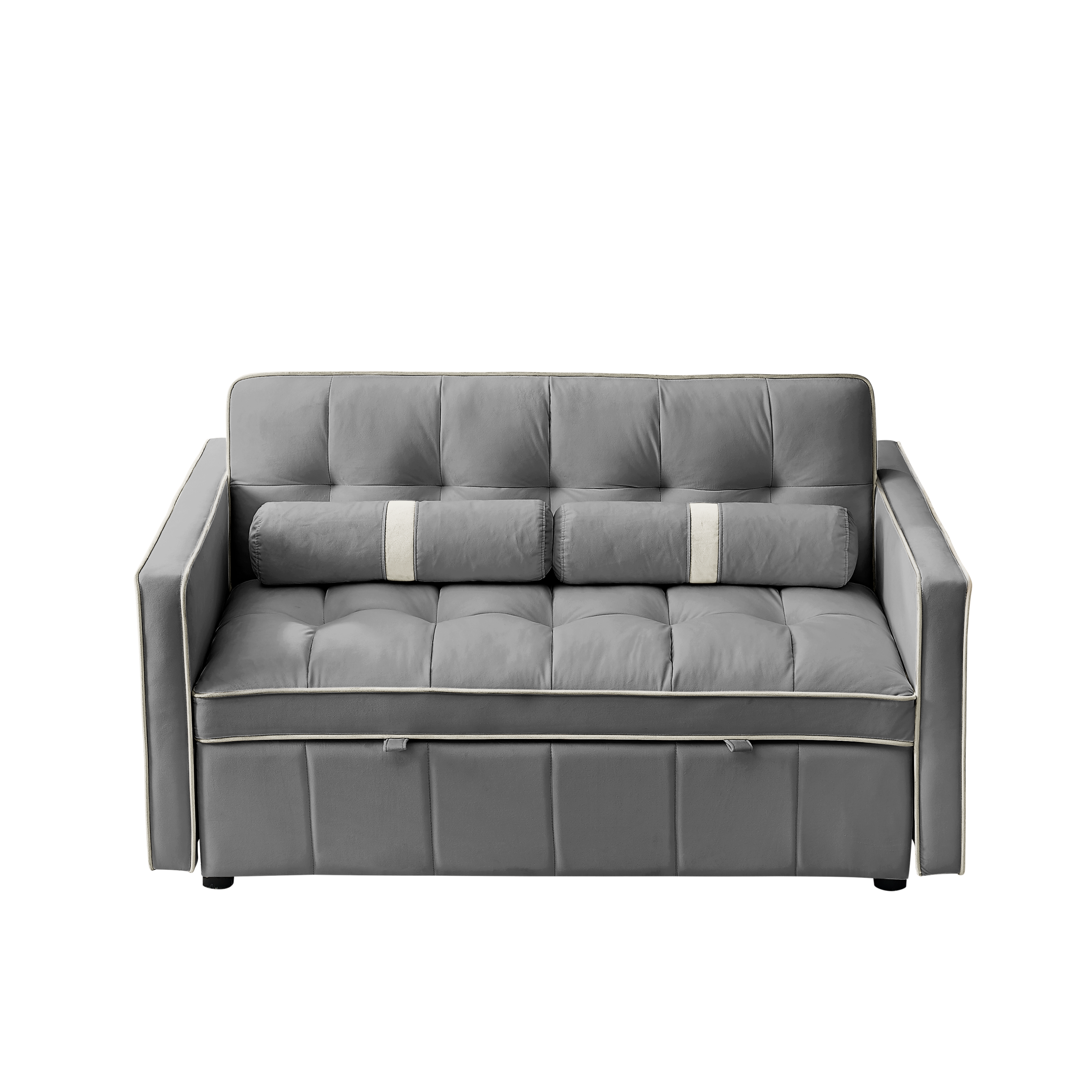 Modern 55.5' Pull Out Sleep Sofa Bed 2 Seater Loveseats Sofa Couch with side pockets, Adjsutable Backrest and Lumbar Pillows for Apartment Office Living Room