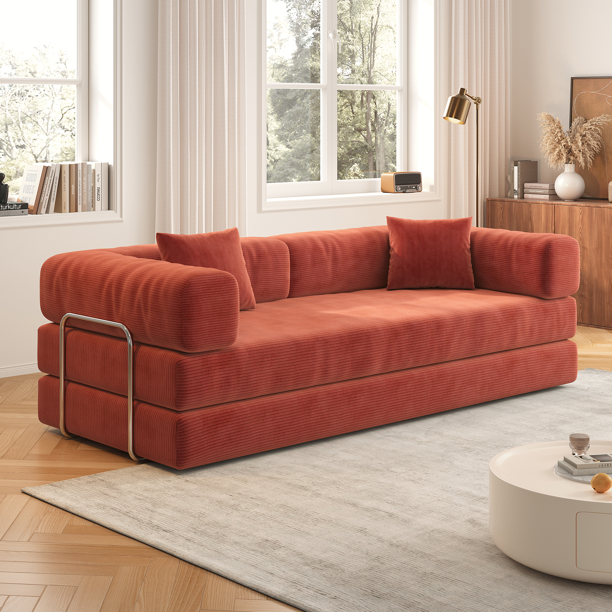78.8inch  Modular Sectional Sofa, Convertible Pudding Block Sofa, Floor Standing Sofa Bed Arm Comfort Sofa Bed, Compression Sofa for Living Room and Bedroom -  (Orange)