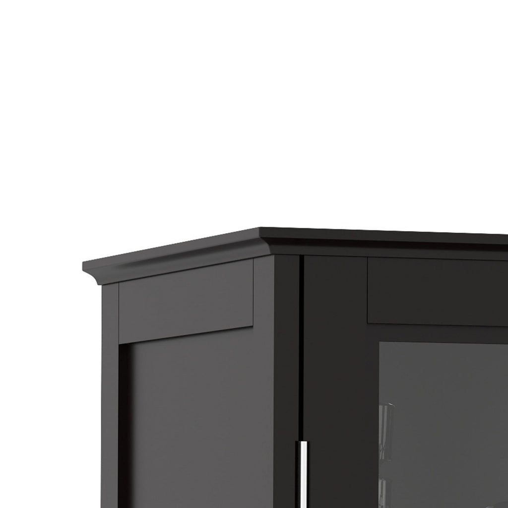 Minimalist Buffet Cabinet with Double Glass Doors and Drawer, Modern Wooden Storage Sideboard in Black