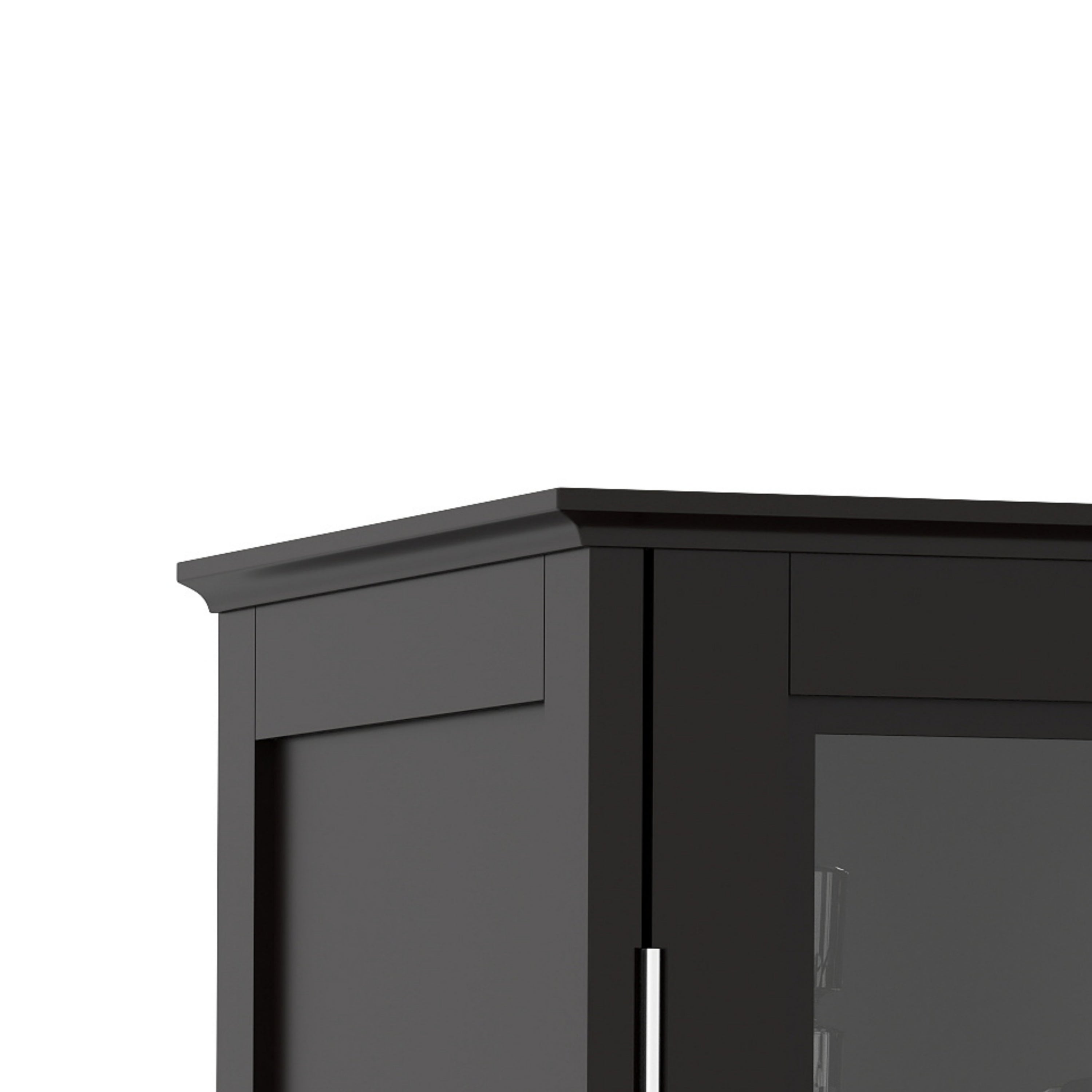 Minimalist Buffet Cabinet with Double Glass Doors and Drawer, Modern Wooden Storage Sideboard in Black