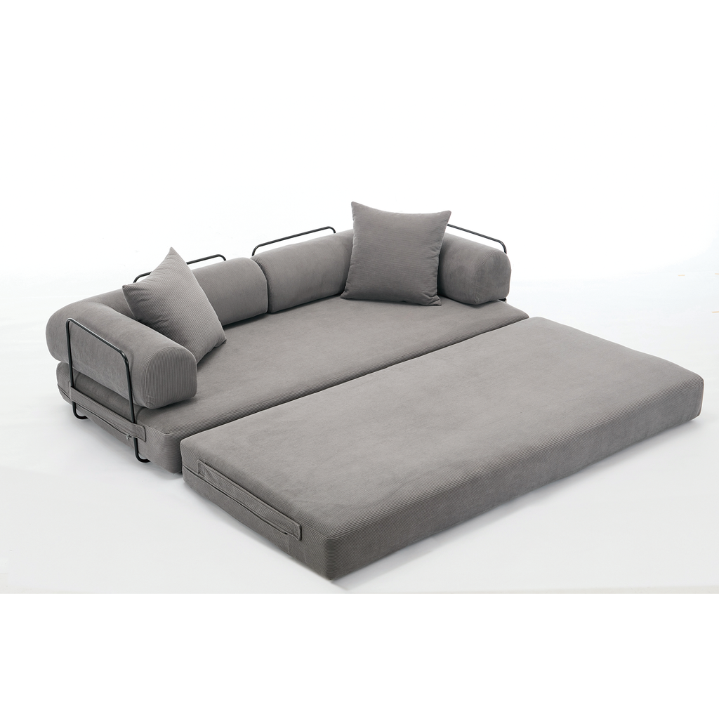 [NEW ARRIVED] [VIDEO PROVIDED] 78.5' Folding Convertible Out Sleeper Sofa Bed,4-in-1 DIY Combination Convertible Sofa,3 seat, Folding  Sofa, King Size , Bedroom,Apartment,Corduroy,Gray