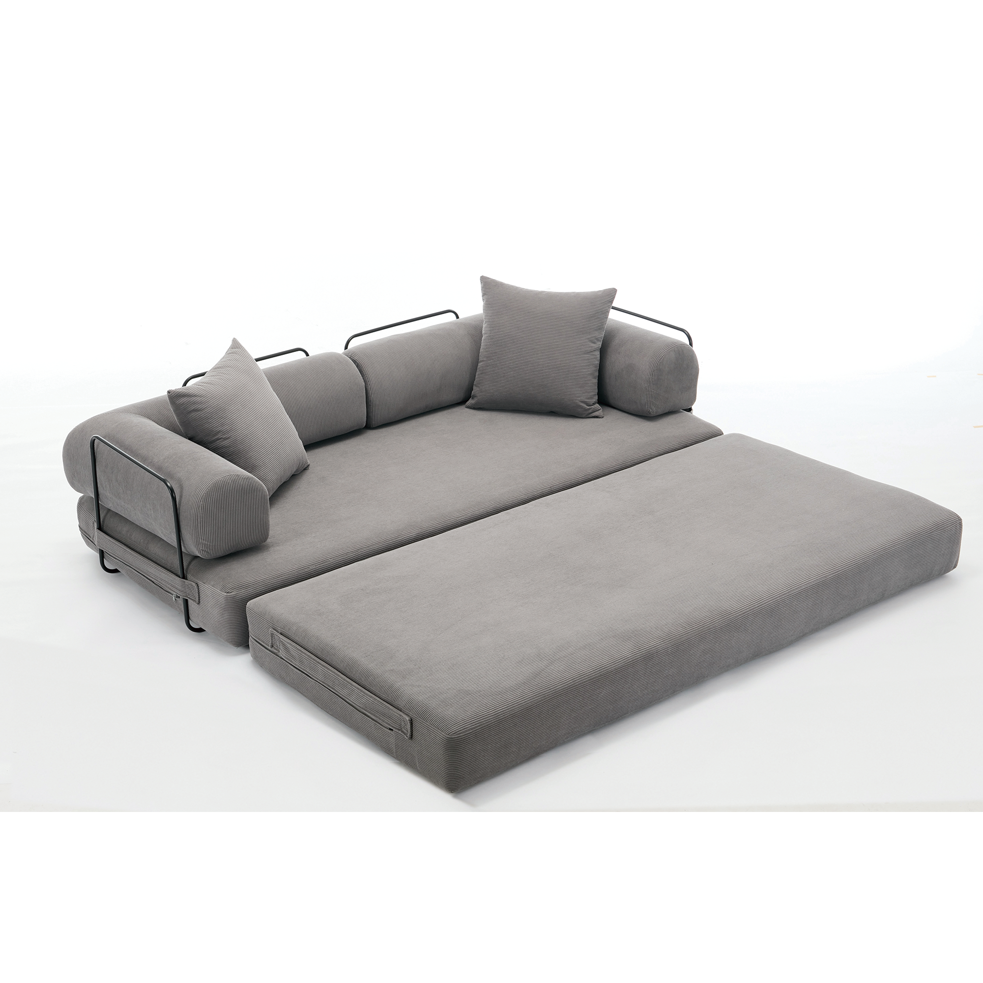 [NEW ARRIVED] [VIDEO PROVIDED] 78.5' Folding Convertible Out Sleeper Sofa Bed,4-in-1 DIY Combination Convertible Sofa,3 seat, Folding  Sofa, King Size , Bedroom,Apartment,Corduroy,Gray
