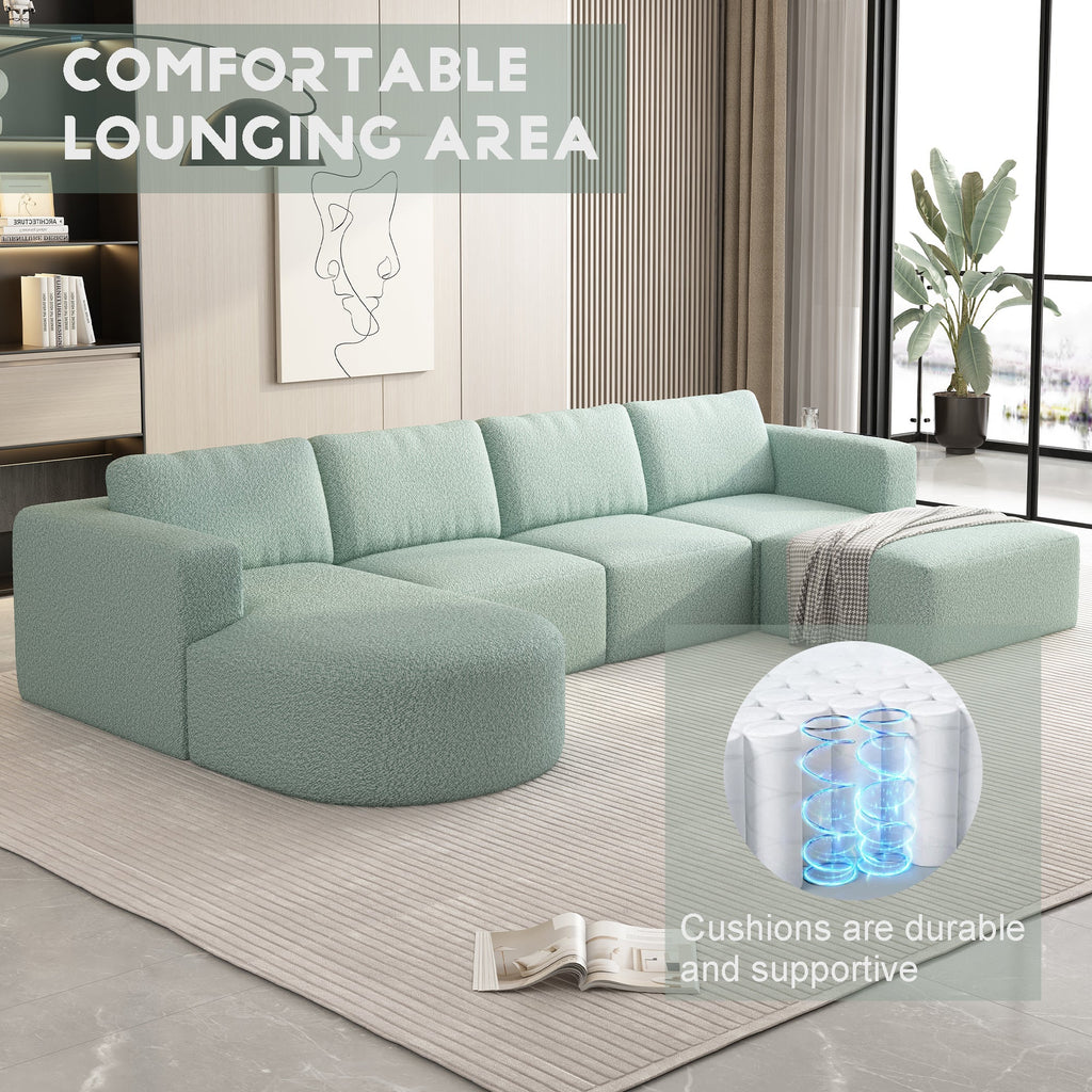 104.32*70.86 Modular Sectional Sofa Sleeper Couch, Sectional Sofa with Chaise and Ottoman, Convertible U Shaped Modular Sofa Set. Compressed spon, Light Green (Combo A+B+C+D)