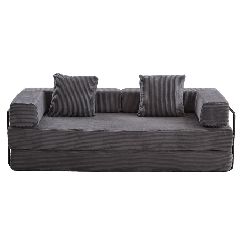Floor Couch,Compression Sofa,Convertible Floor Sofa Bed-with Pillow Back Support Armrest,Comfy Futon Couch Lounge Sleeper Bed,Corduroy Fabric,for Living Room Bedroom (dark grey)