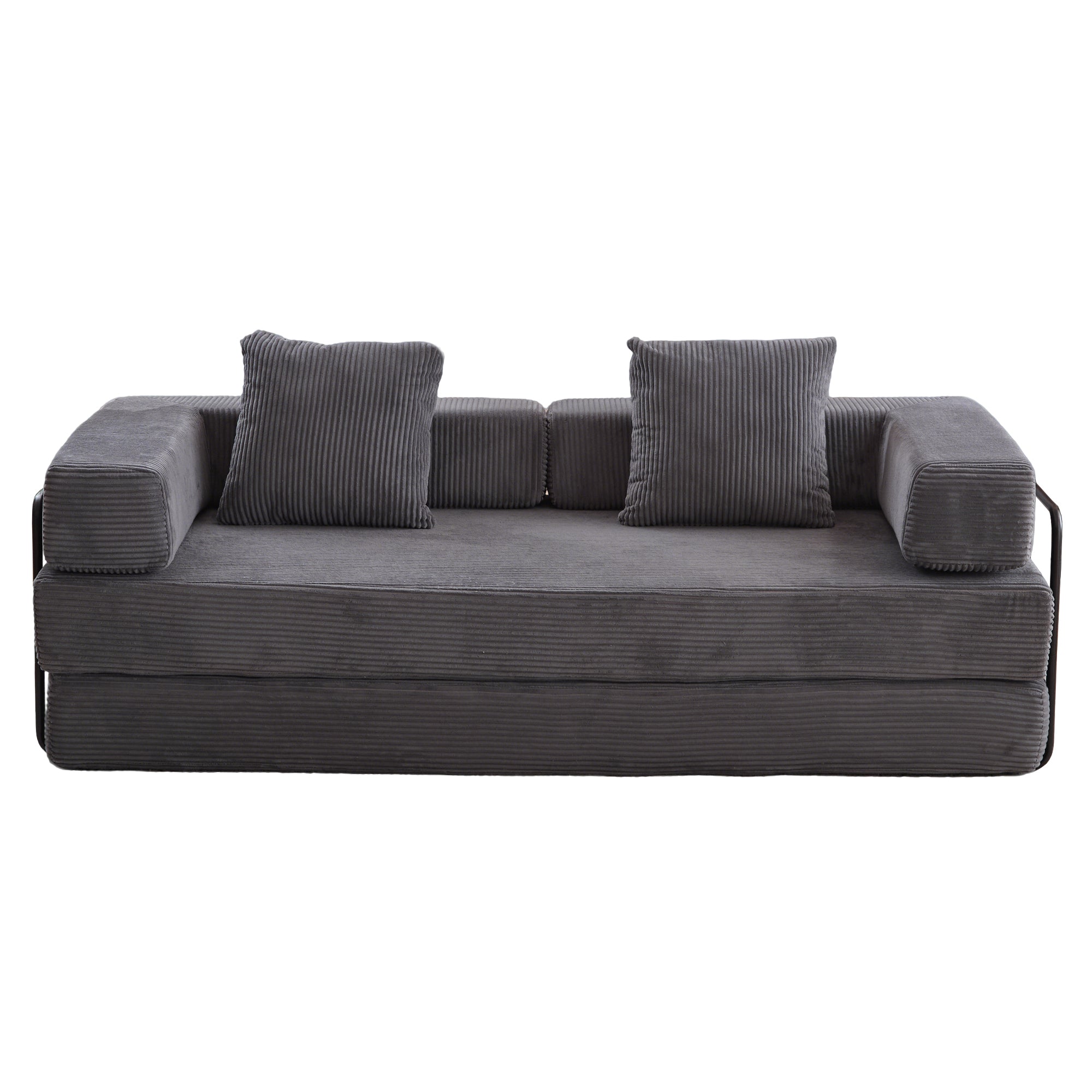 Floor Couch,Compression Sofa,Convertible Floor Sofa Bed-with Pillow Back Support Armrest,Comfy Futon Couch Lounge Sleeper Bed,Corduroy Fabric,for Living Room Bedroom (dark grey)