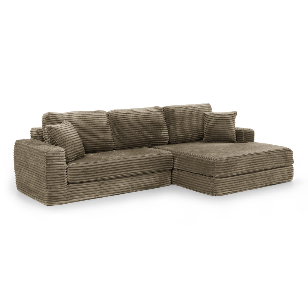 Right sofa seat,L shape Modular Sectional Sofa, Compressed Sectional Sofa Modern Minimalist Style Corduroy Couch,Unfold into a bed, Bedroom, Comfy Compressed Sofa Couch Space-Efficient Design-Brown