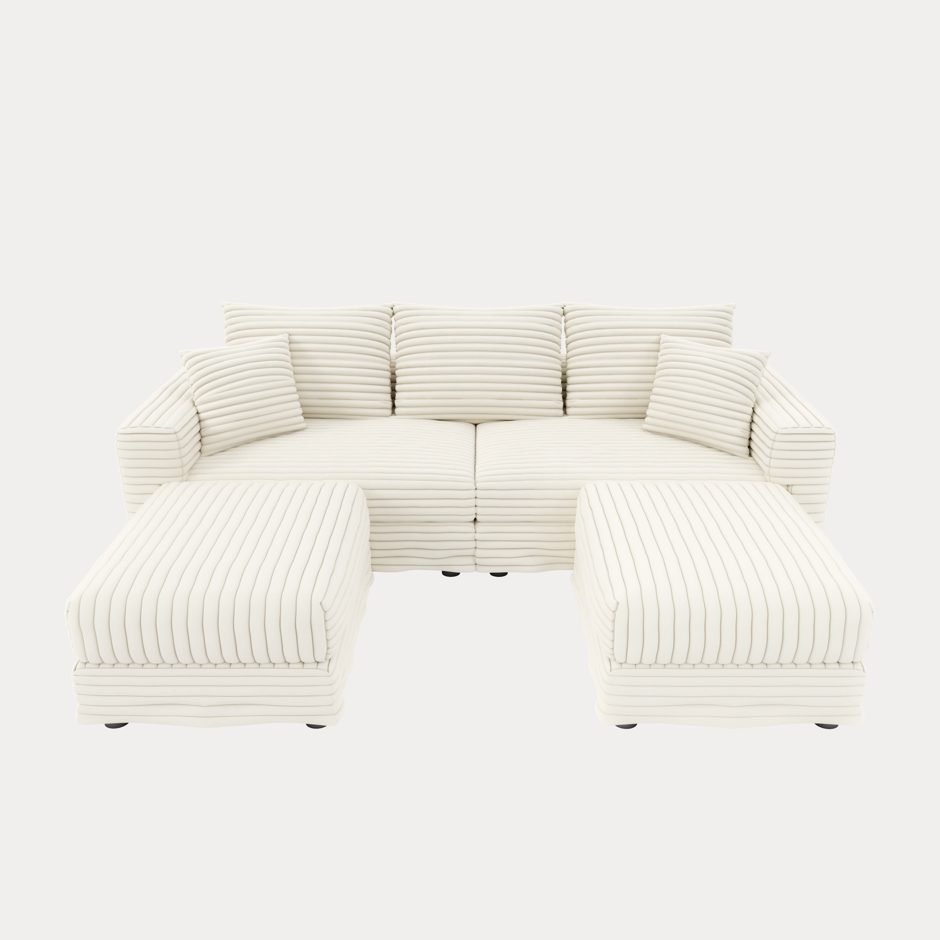 82.7 ' Plush Corduroy 3-Seat Sofa, Modern Comfy Upholstered Sofa Cloud Couch, Deep Seat Couches with Soft Pillows and 2 Ottomans, Convertible Sofa Lounge Chair, for Living Room,Apartment,Office,Beige