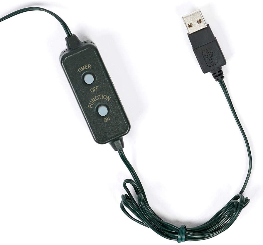 USB powered 200 LED (52 foot) Green Wire Multifunction Lights with Timer - Multicolor
