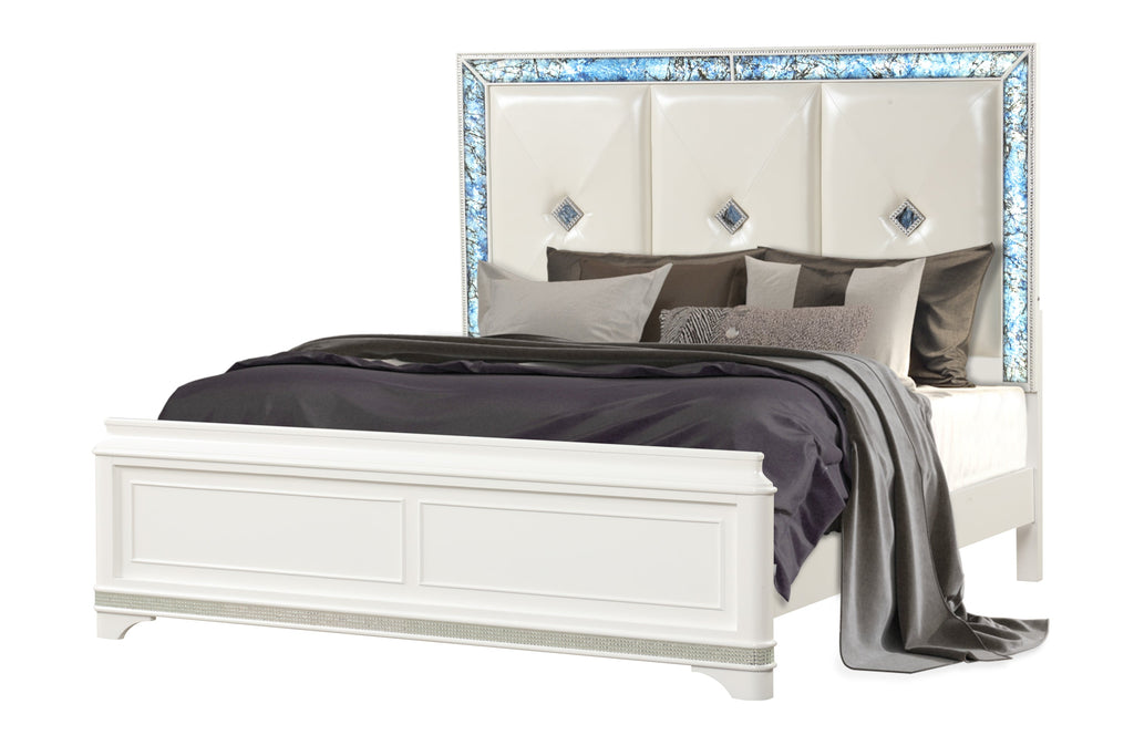 Laguna Modern Style 4 Pc King Upholstered Bedroom Set Made with Wood and Crystal Accents in White(CA INVENTORY)
