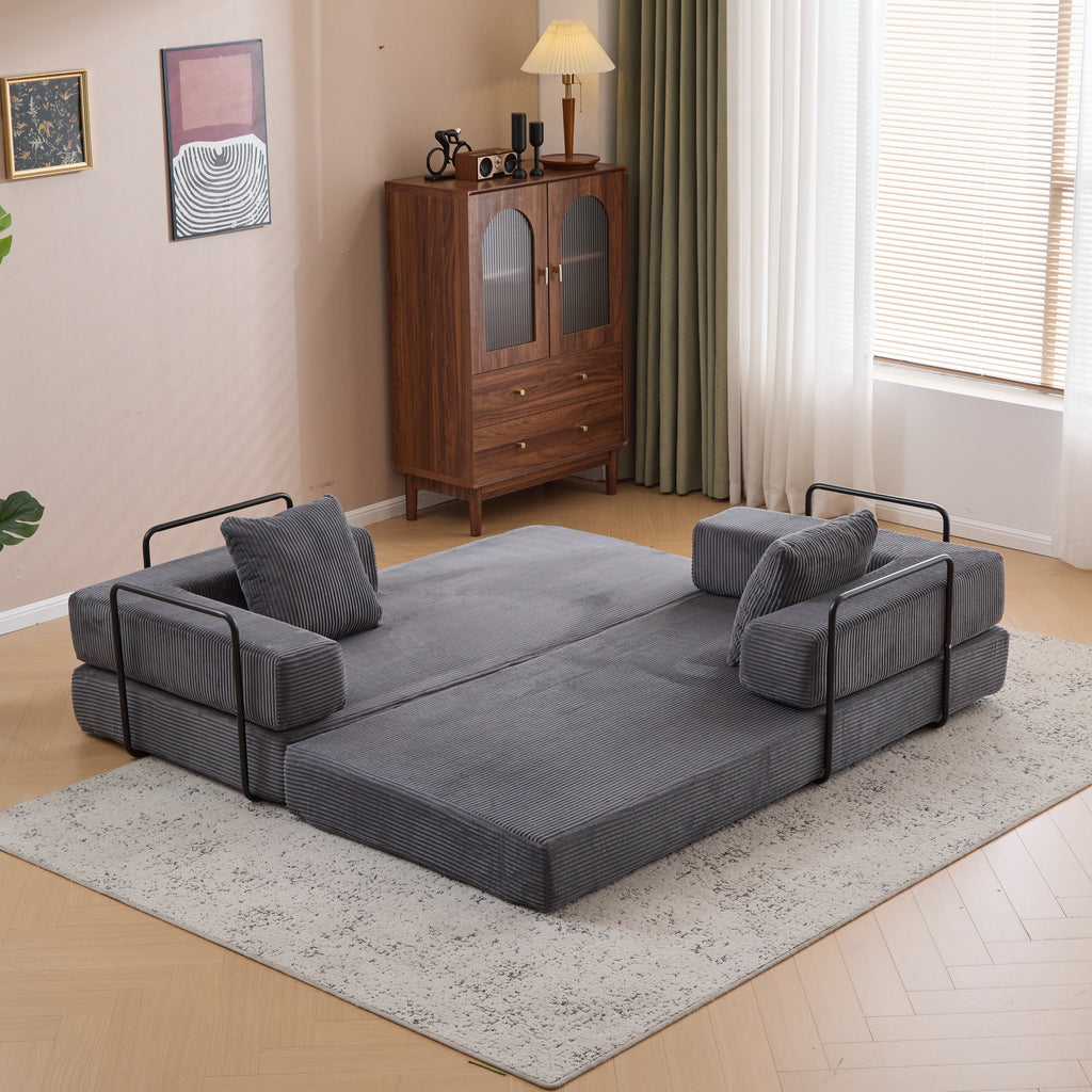 Floor Couch,Compression Sofa,Convertible Floor Sofa Bed-with Pillow Back Support Armrest,Comfy Futon Couch Lounge Sleeper Bed,Corduroy Fabric,for Living Room Bedroom (dark grey)