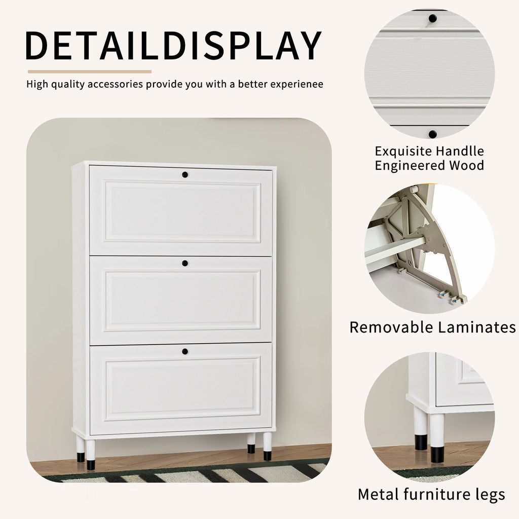 Shoes Storage Cabinet for Entryway,Narrow Shoe Rack Cabinet,Shoe Cabinet with 3 Flip Drawers, Freestanding Shoe Organizer with Legs,Slim entry storage manager with large storage capacity