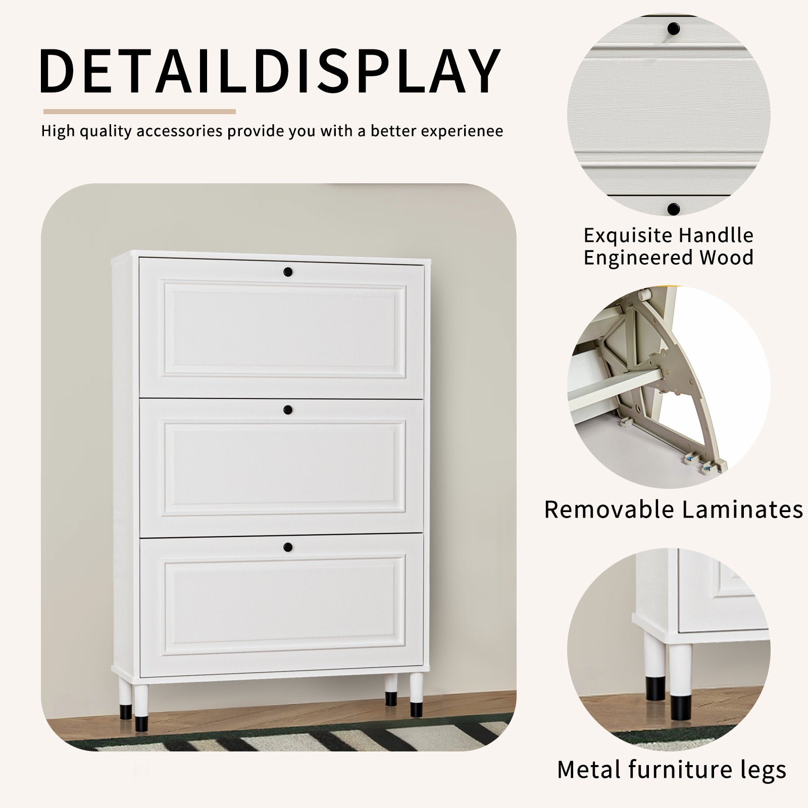 Shoes Storage Cabinet for Entryway,Narrow Shoe Rack Cabinet,Shoe Cabinet with 3 Flip Drawers, Freestanding Shoe Organizer with Legs,Slim entry storage manager with large storage capacity
