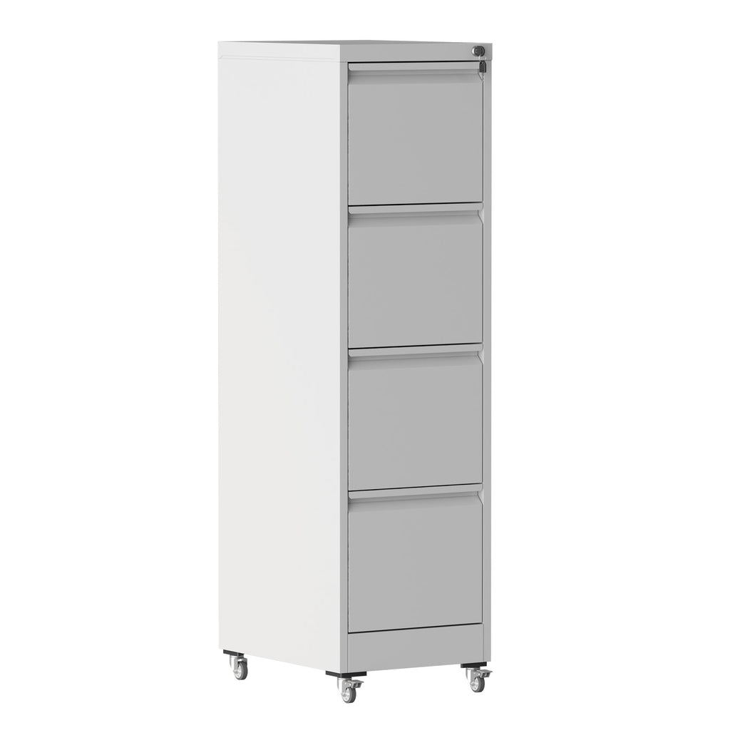 4 Drawer Metal Locking Vertical File Cabinet with Wheels - Heavy-Duty Lockable Storage for Home & Office, Black and White, 17.71'D x 15.16'W x 52.28'H