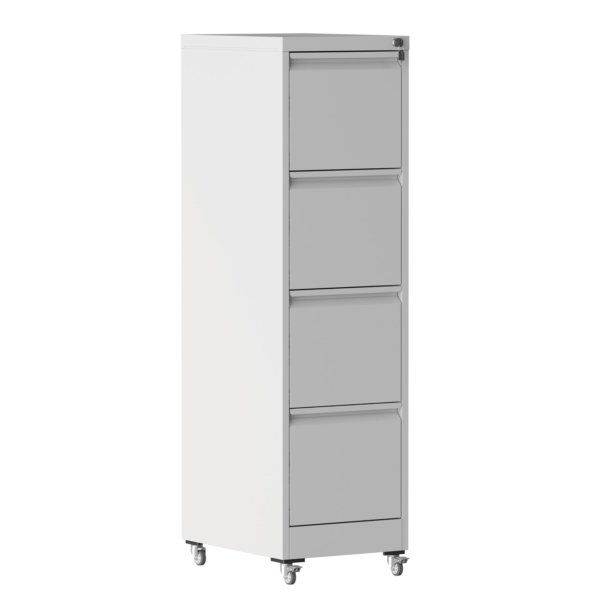 4 Drawer Metal Locking Vertical File Cabinet with Wheels - Heavy-Duty Lockable Storage for Home & Office, Black and White, 17.71'D x 15.16'W x 52.28'H