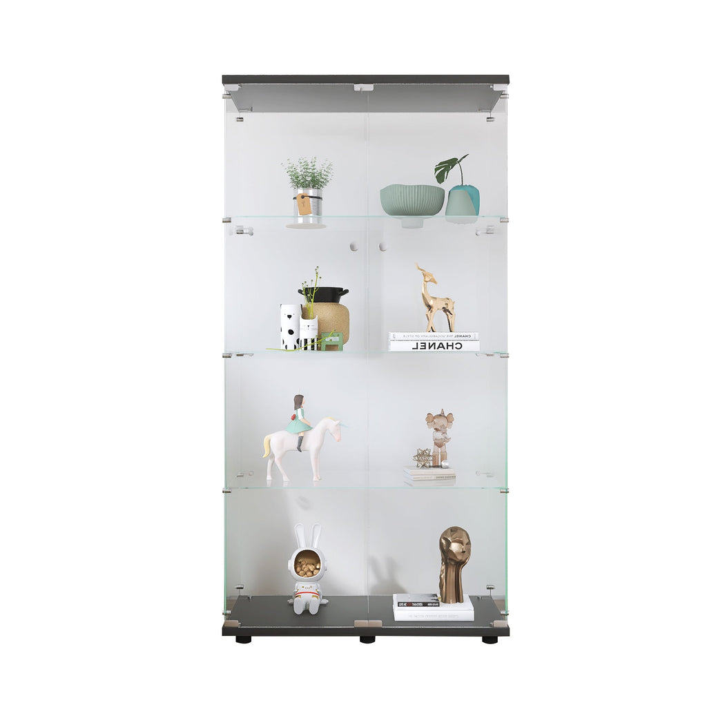 Two-door Glass Display Cabinet 4 Shelves with Door, Floor Standing Curio Bookshelf for Living Room Bedroom Office,  64.7'*31.7'*14.3',Black
