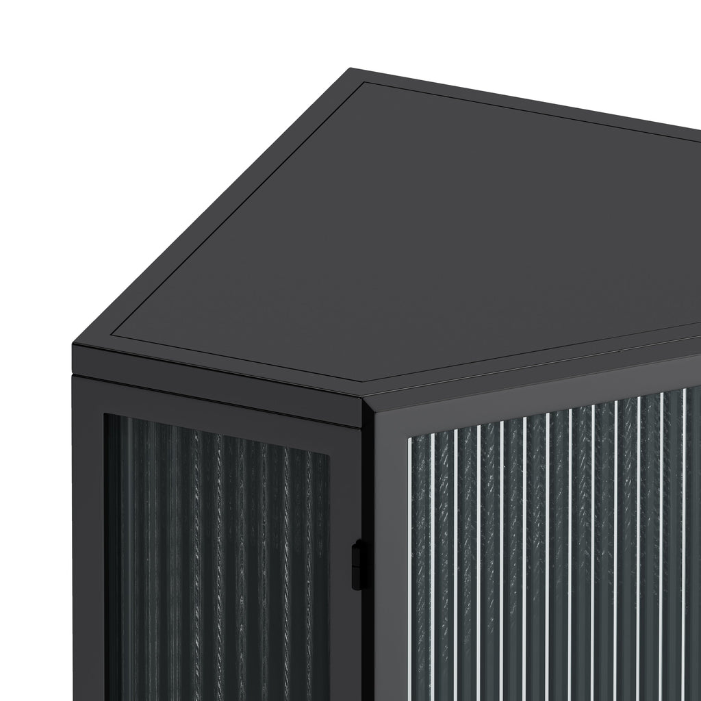 22.25' Floor Coner Cabinet with Tempered Glass Door & Storage Shelves for Bathroom, Living Room, Bedroom (Black)
