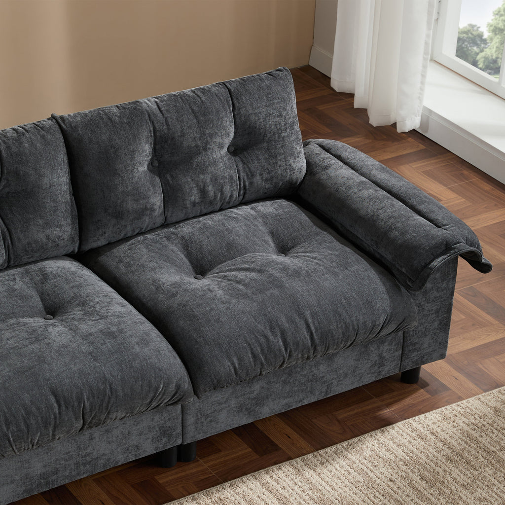 [VIDEO]104*60' Sectional Sofa, L-Shape with Multifunctional Armrest, Dual-Port Charging, Cup Holder, Side Storage Pockets, Movable Storage Ottoman, Unique Tufted Design, Soft Cushion, Chenille,3colors