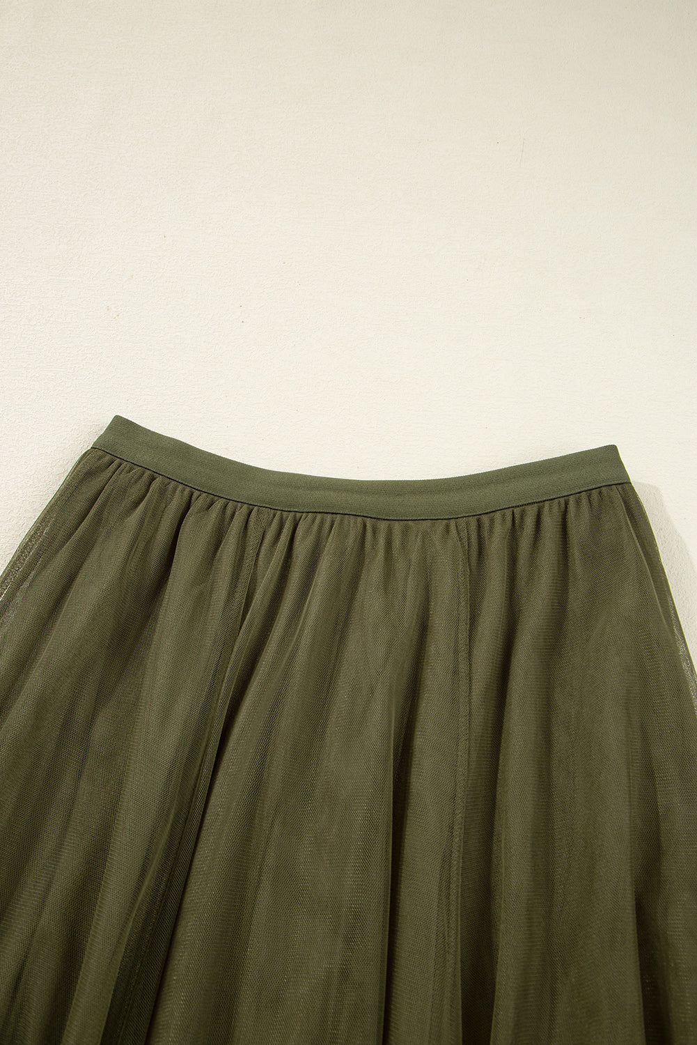 Solid Tulle Mesh Overlay Flared Midi Skirt