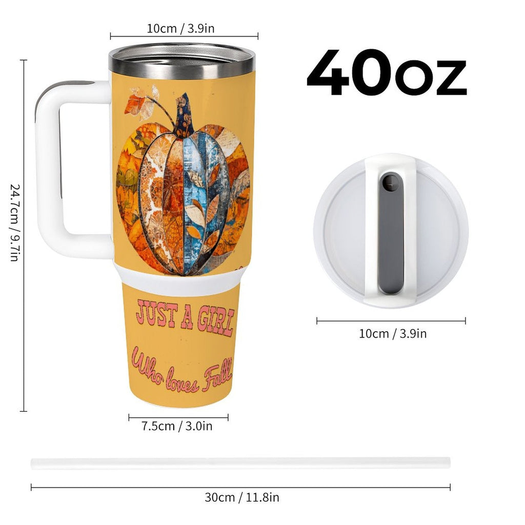Just a Girl Who Loves Fall Pumpkins 40oz Stainless Steel Insulated Tumbler with Handle and Lid