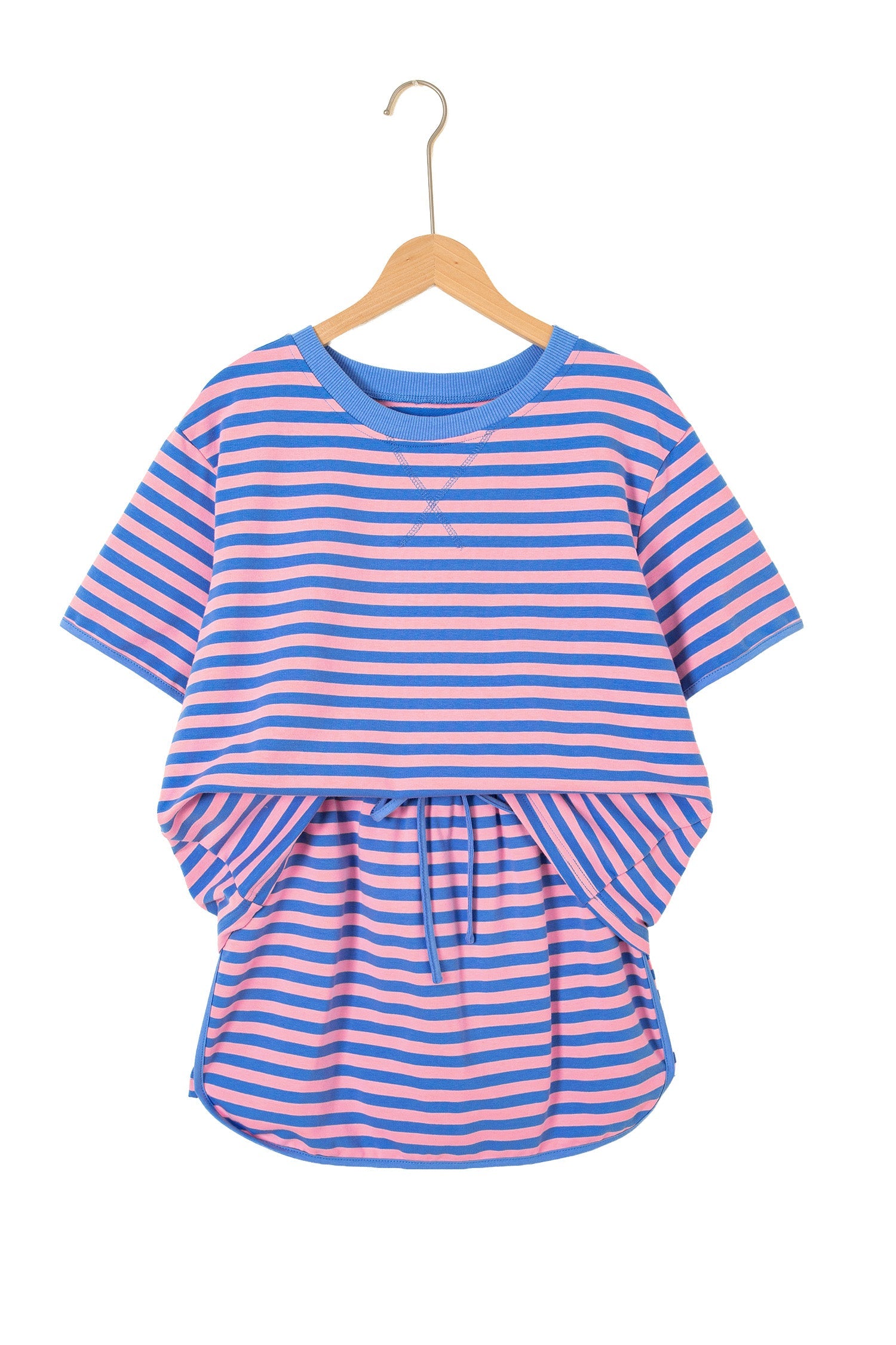 Stripe Contrast Trim Short Sleeve Top & Skirt Set