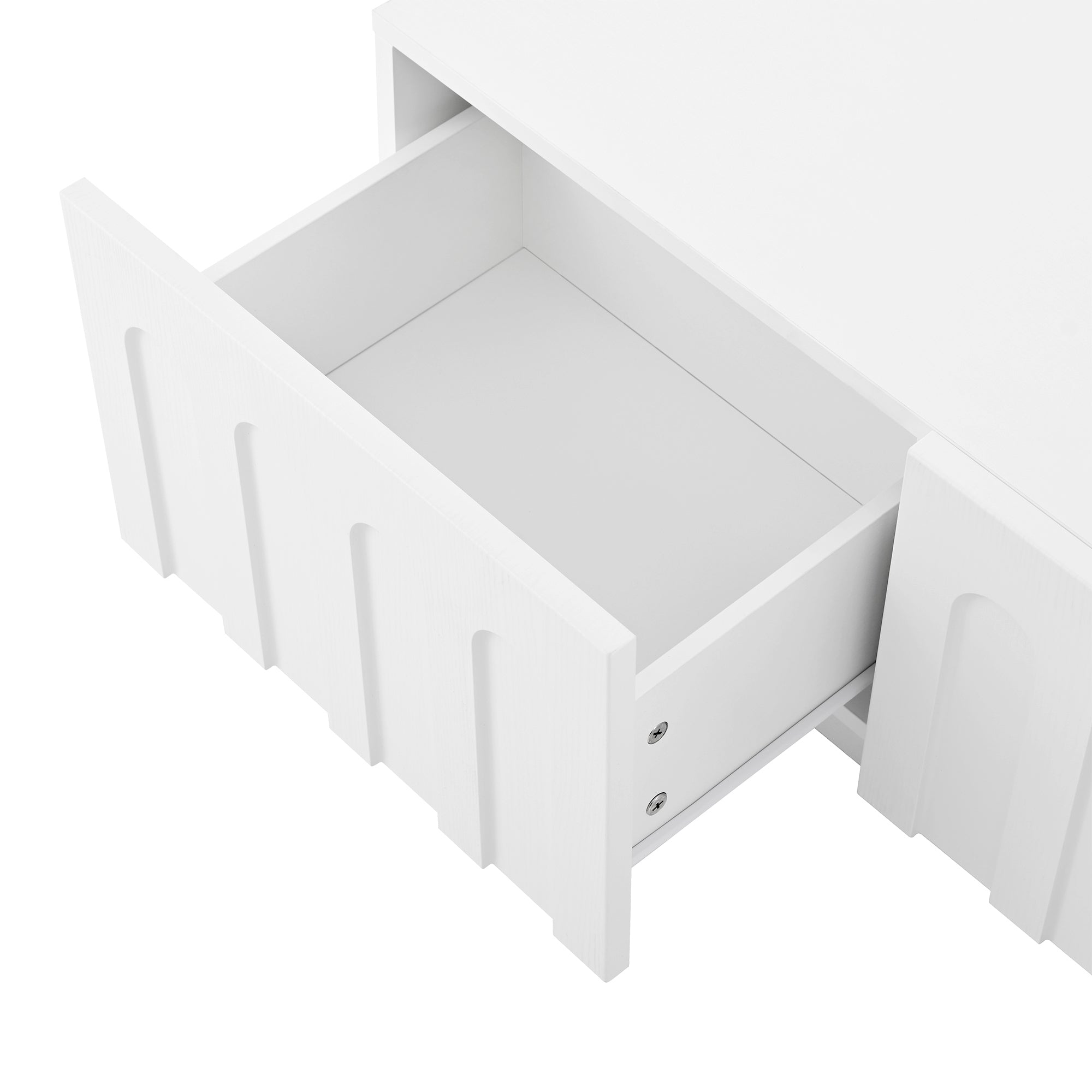 ON-TREND Elegant TV Stand with Arched Design for TVs Up to 80', Modern Dual Purpose Coffee Table with 4 Drawers, Multi-Functional Organizer Cabinet with Storage for Living Room, Bedroom, White