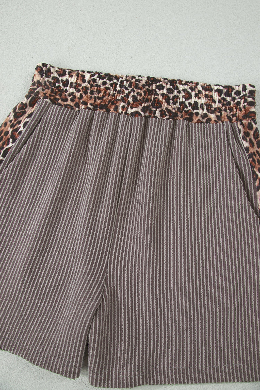 Leopard Trim Corded Knit Top & Shorts Set