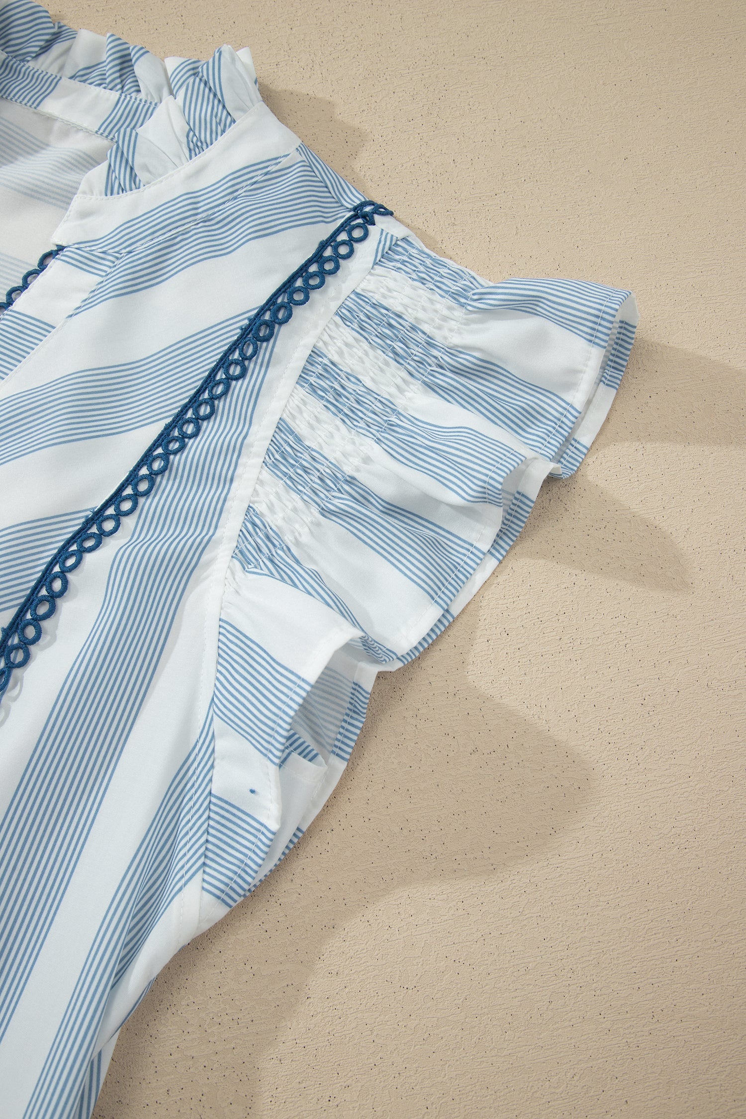 Stripe Lace Trim V-Neck Ruffle Midi Dress